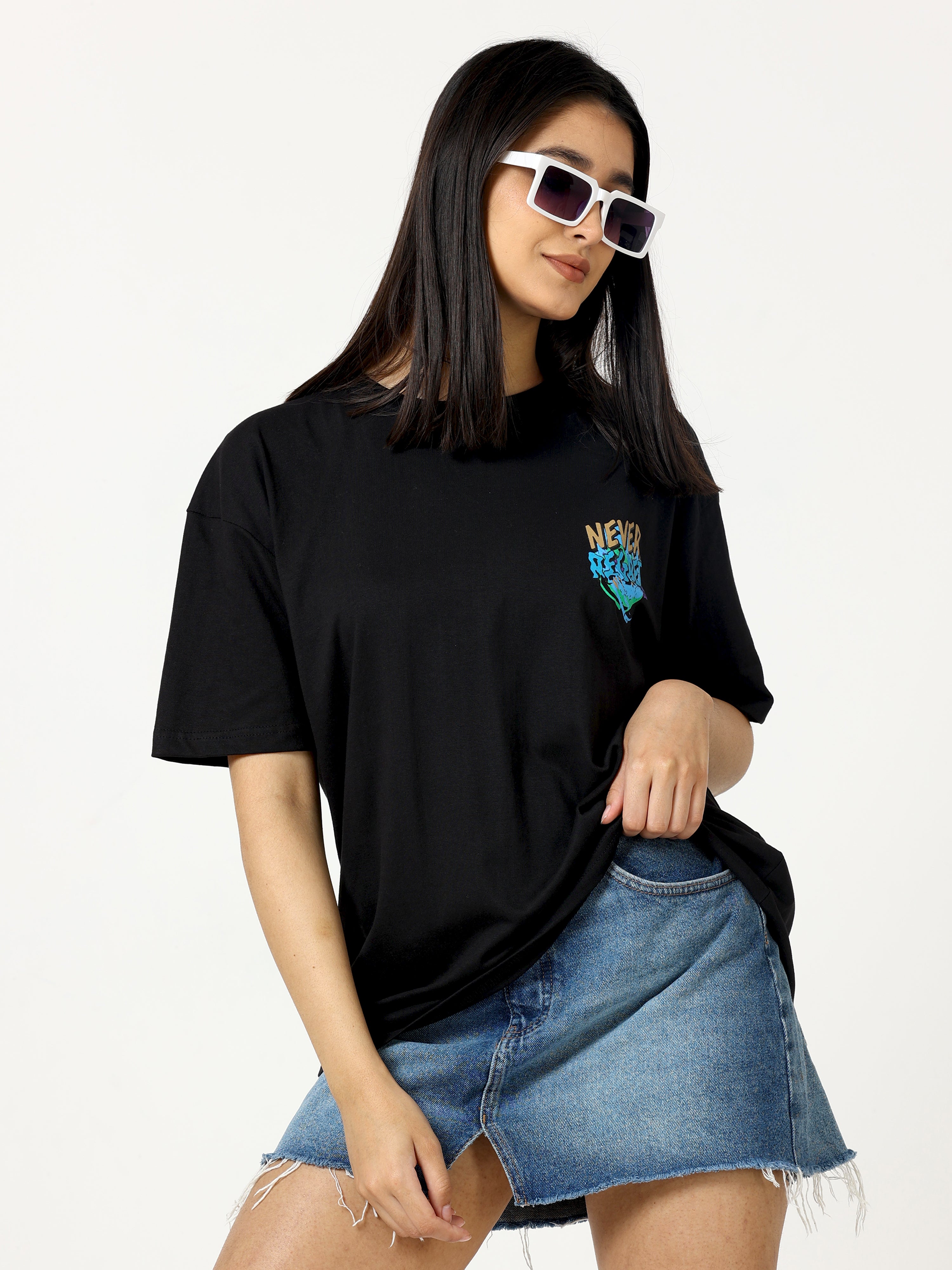 Black Never Regret Printed Oversized T-shirt - UNISEX