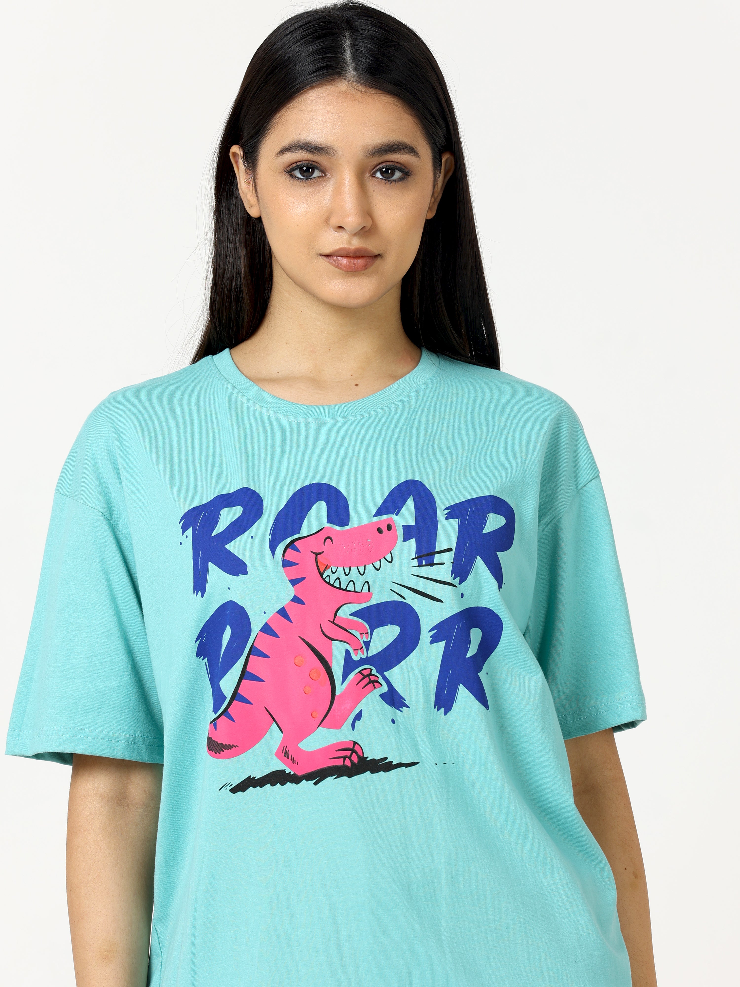 Green Roar Dinosaur Printed Oversized T-shirt - UNISEX