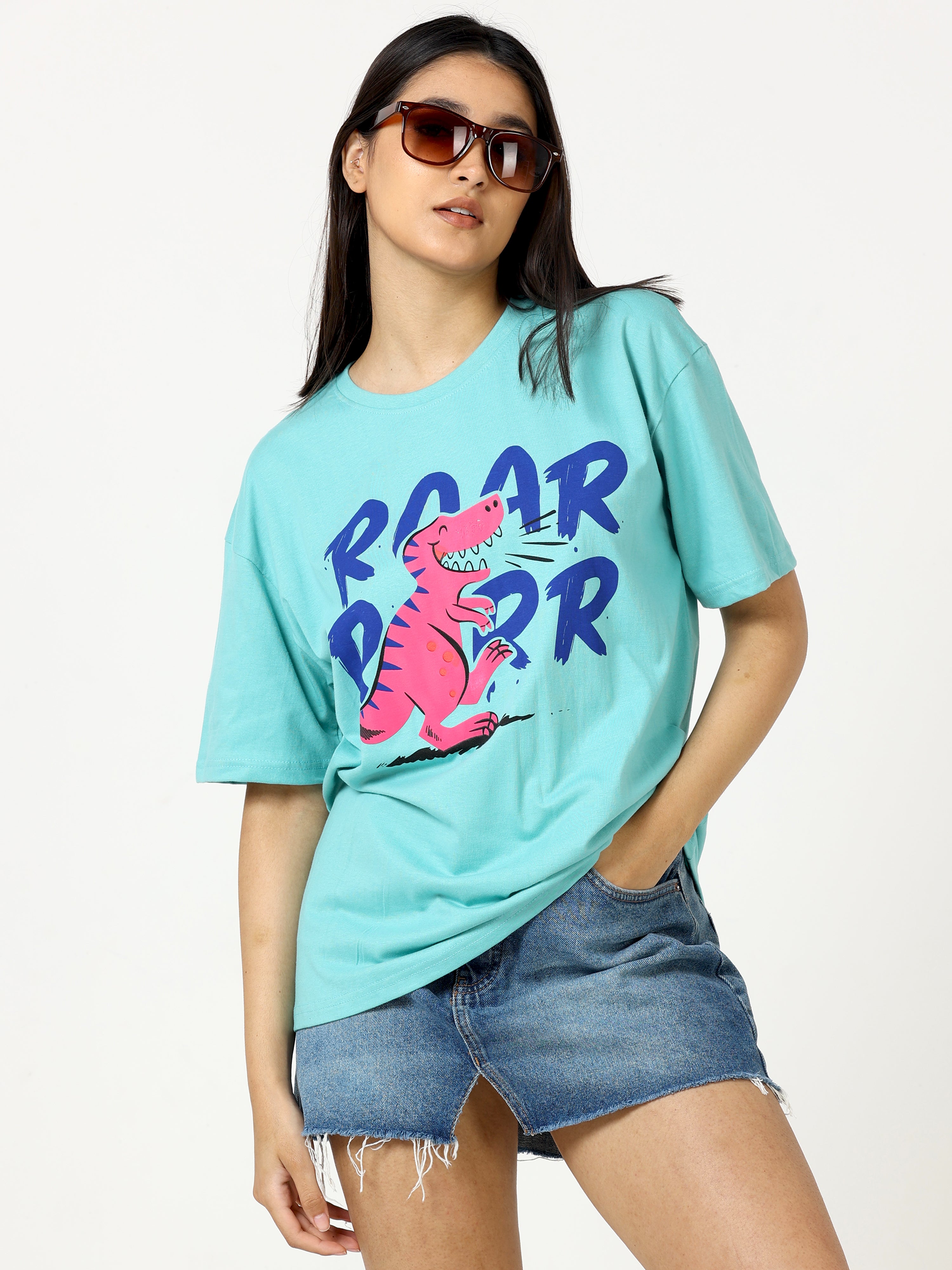 Green Roar Dinosaur Printed Oversized T-shirt - UNISEX