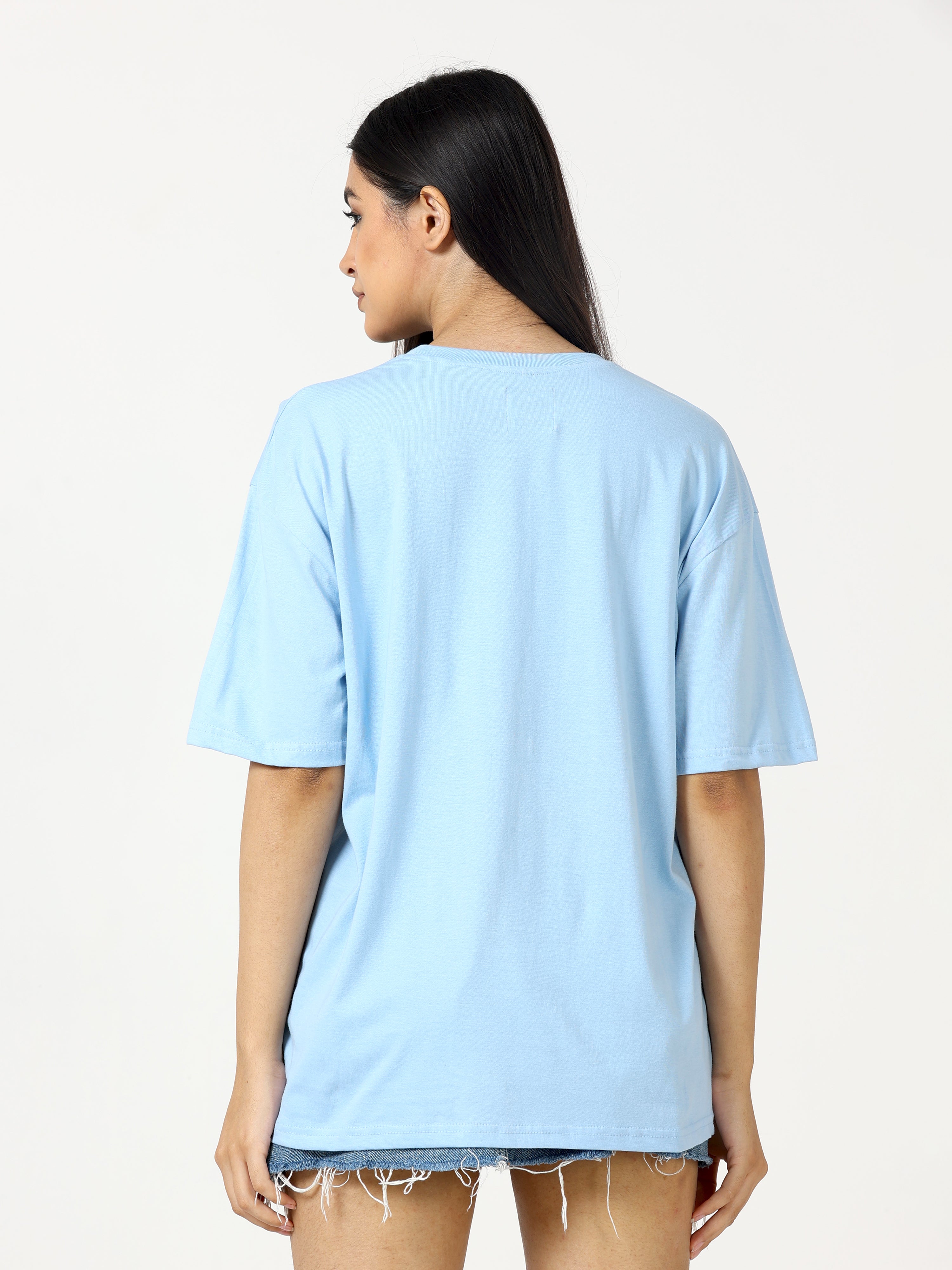 Light Blue Roar Dinosaur Printed Oversized T-shirt - UNISEX