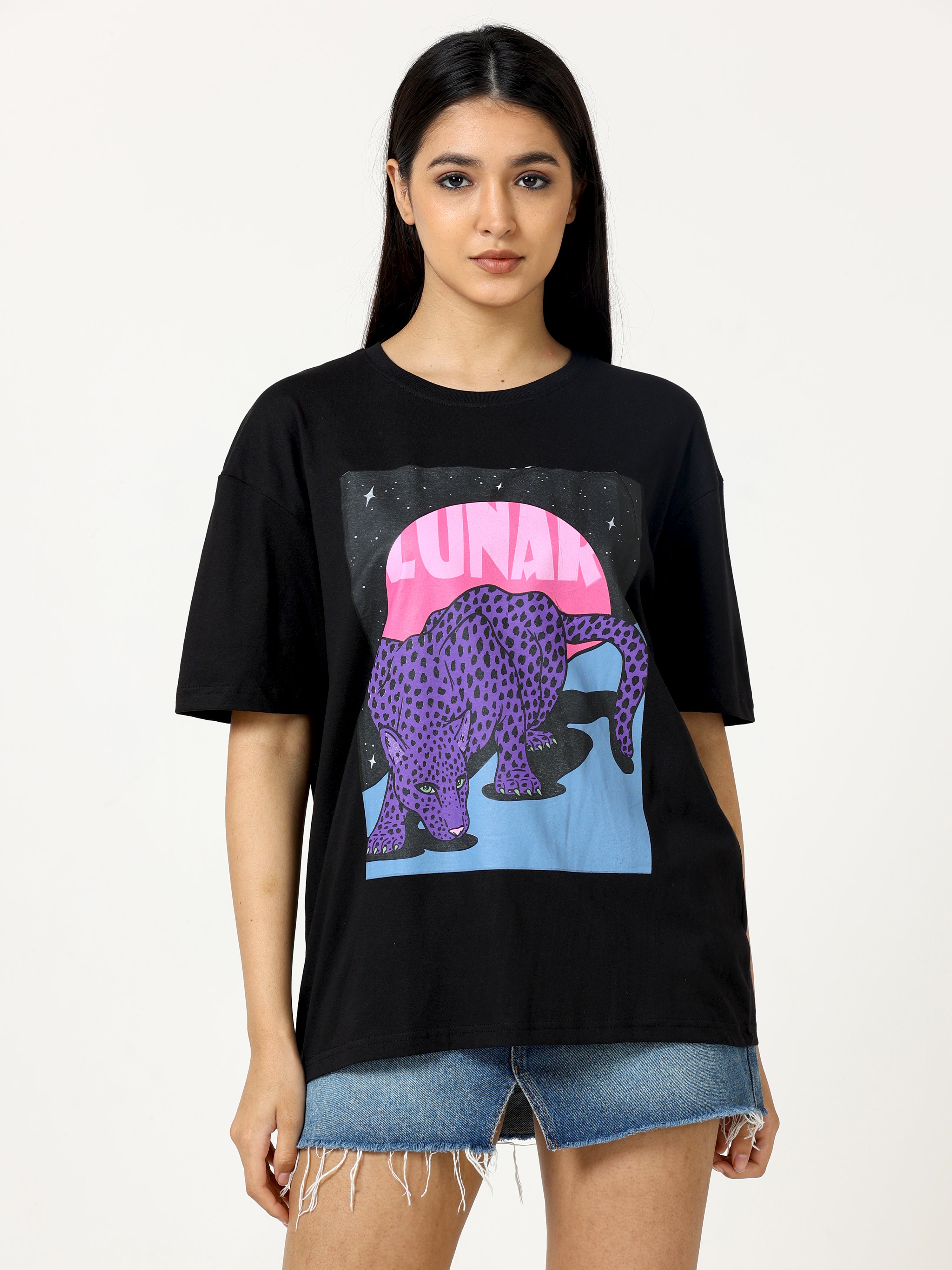 Black Lunar Printed Oversized T-shirt - UNISEX