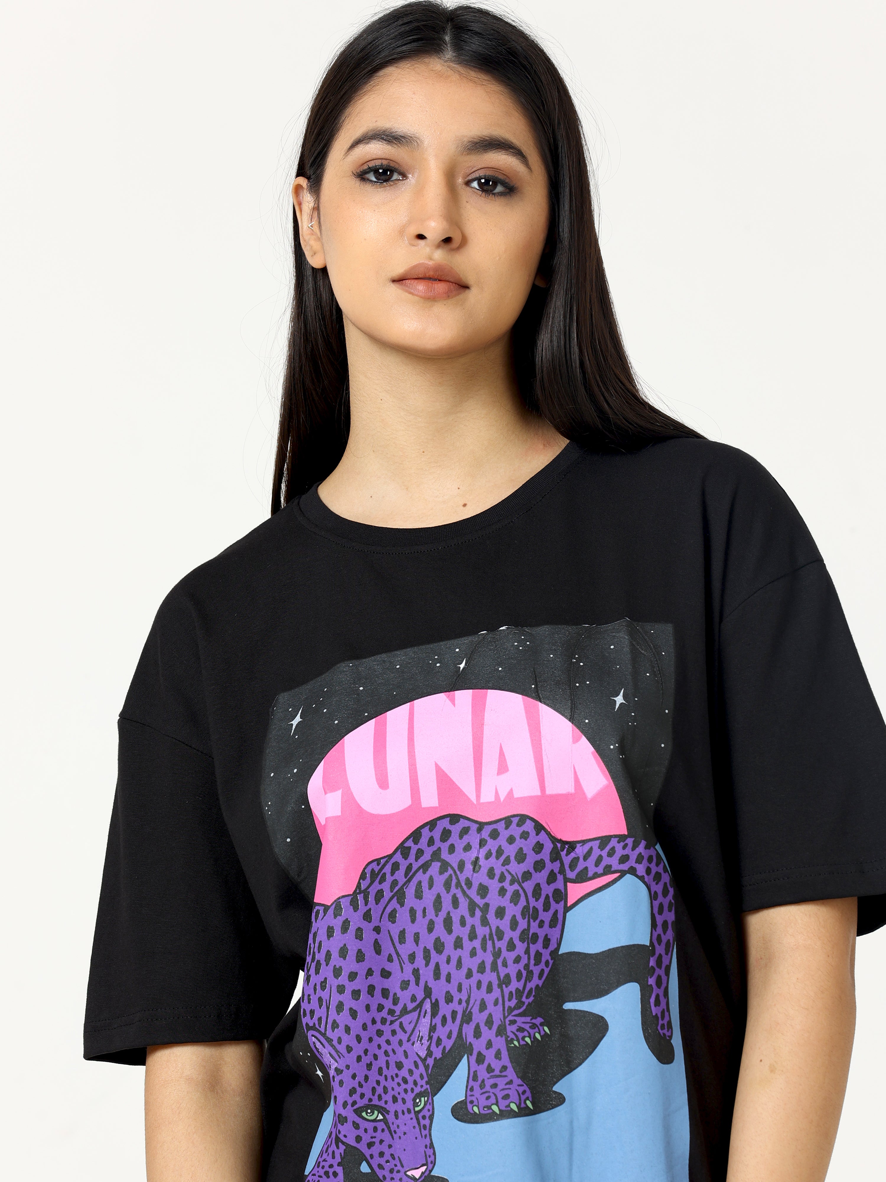 Black Lunar Printed Oversized T-shirt - UNISEX