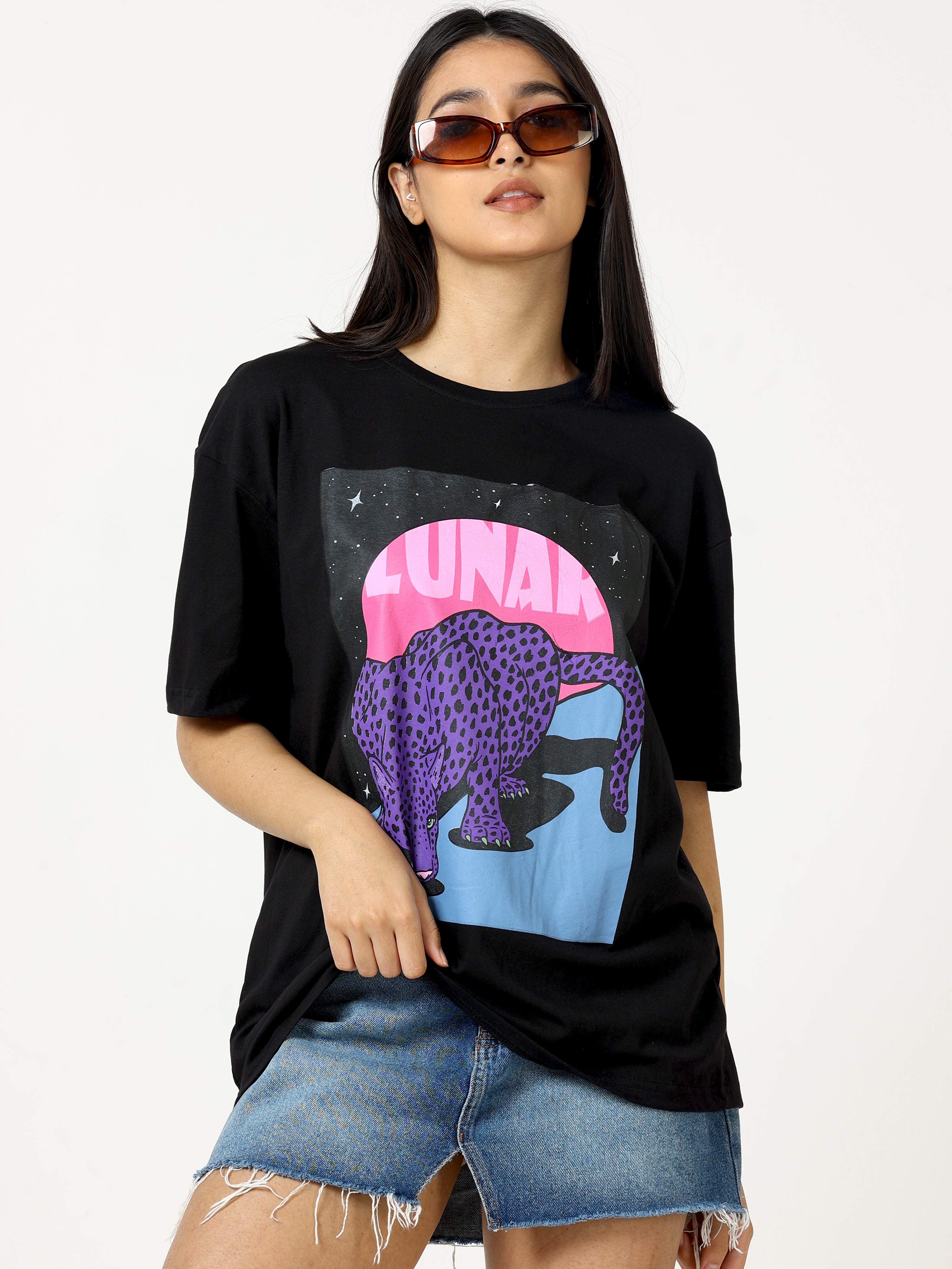 Black Lunar Printed Oversized T-shirt - UNISEX