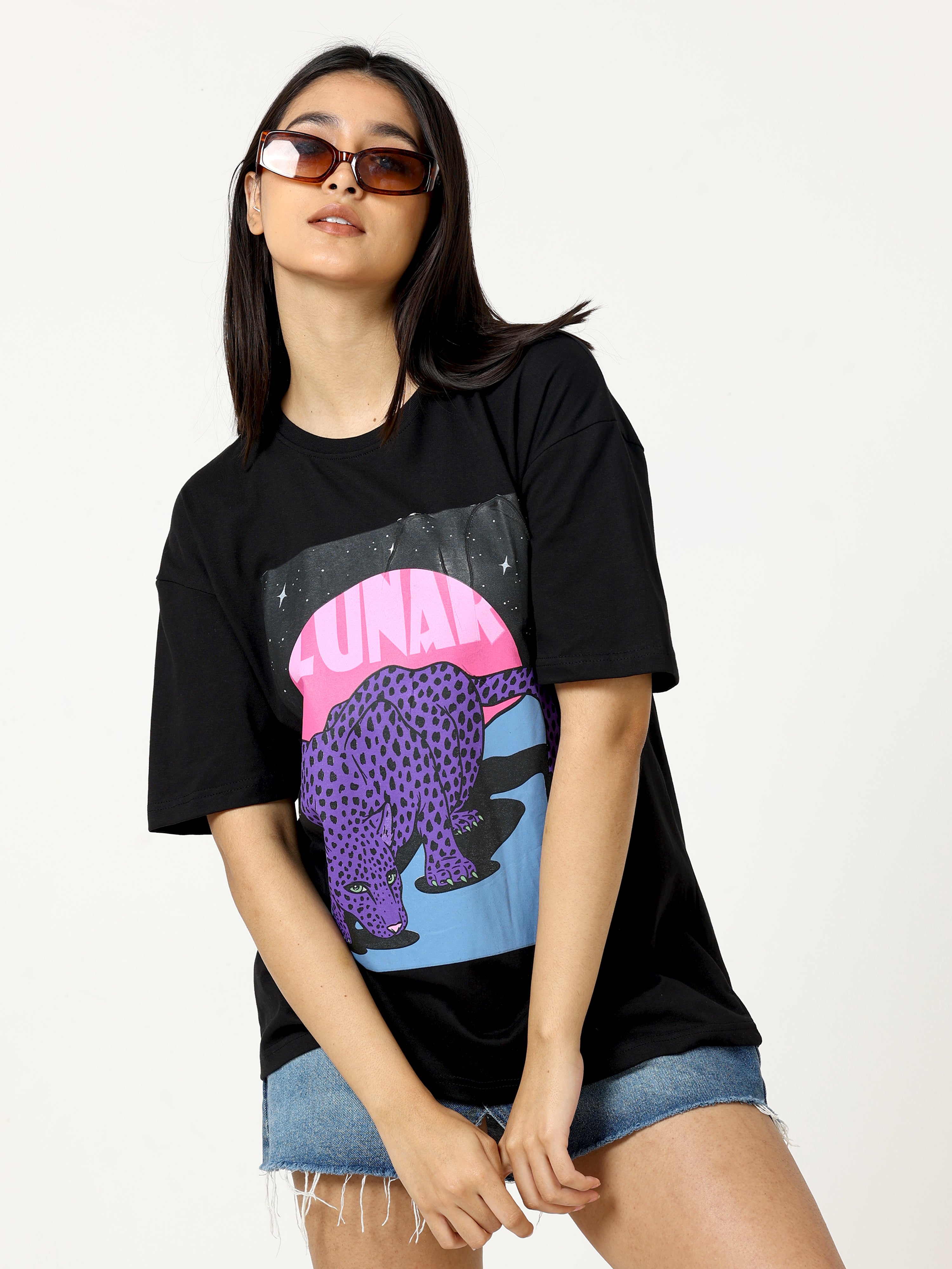 Black Lunar Printed Oversized T-shirt - UNISEX