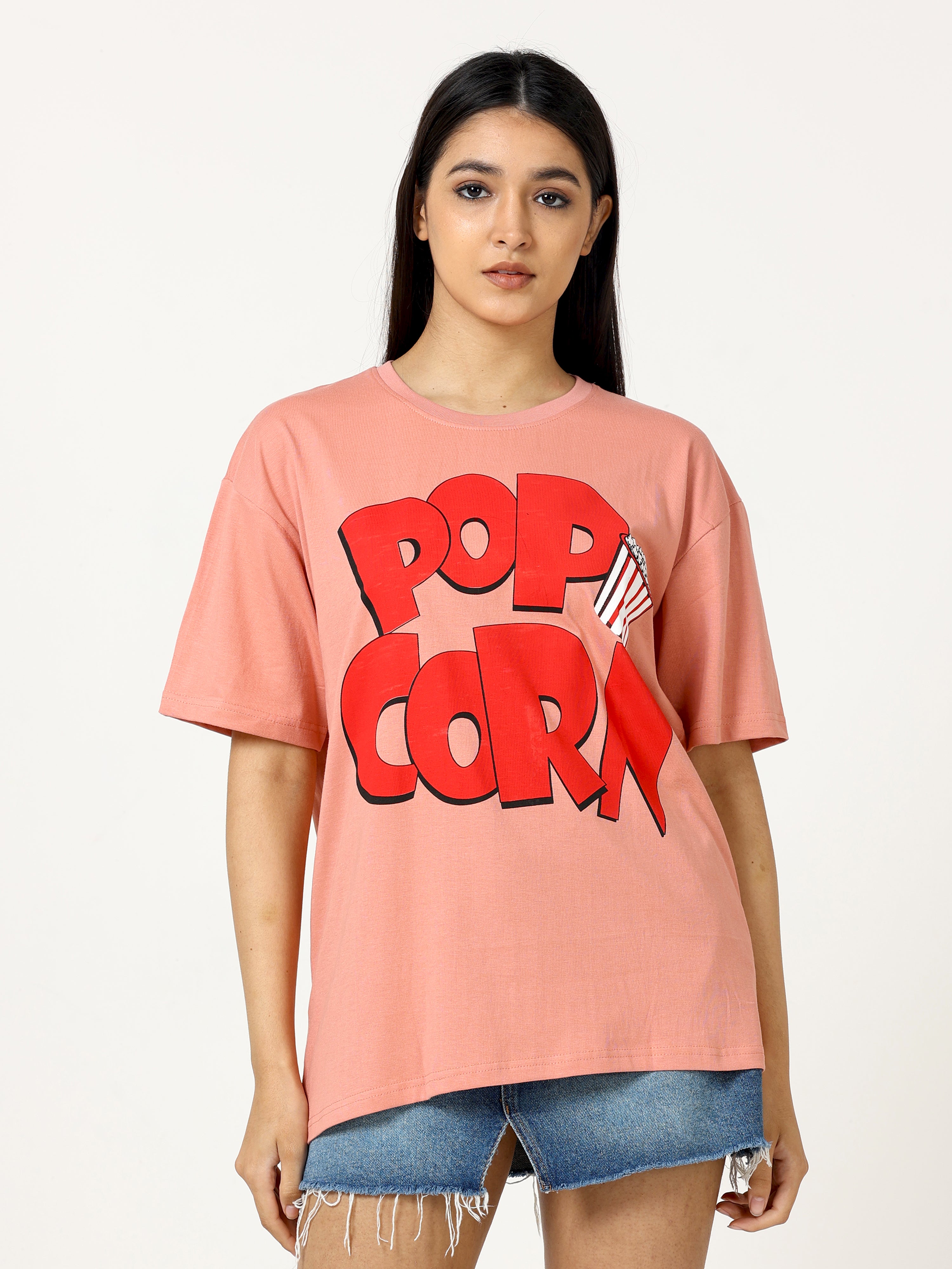 Rose Gold POPCORN Printed Oversized T-shirt - UNISEX