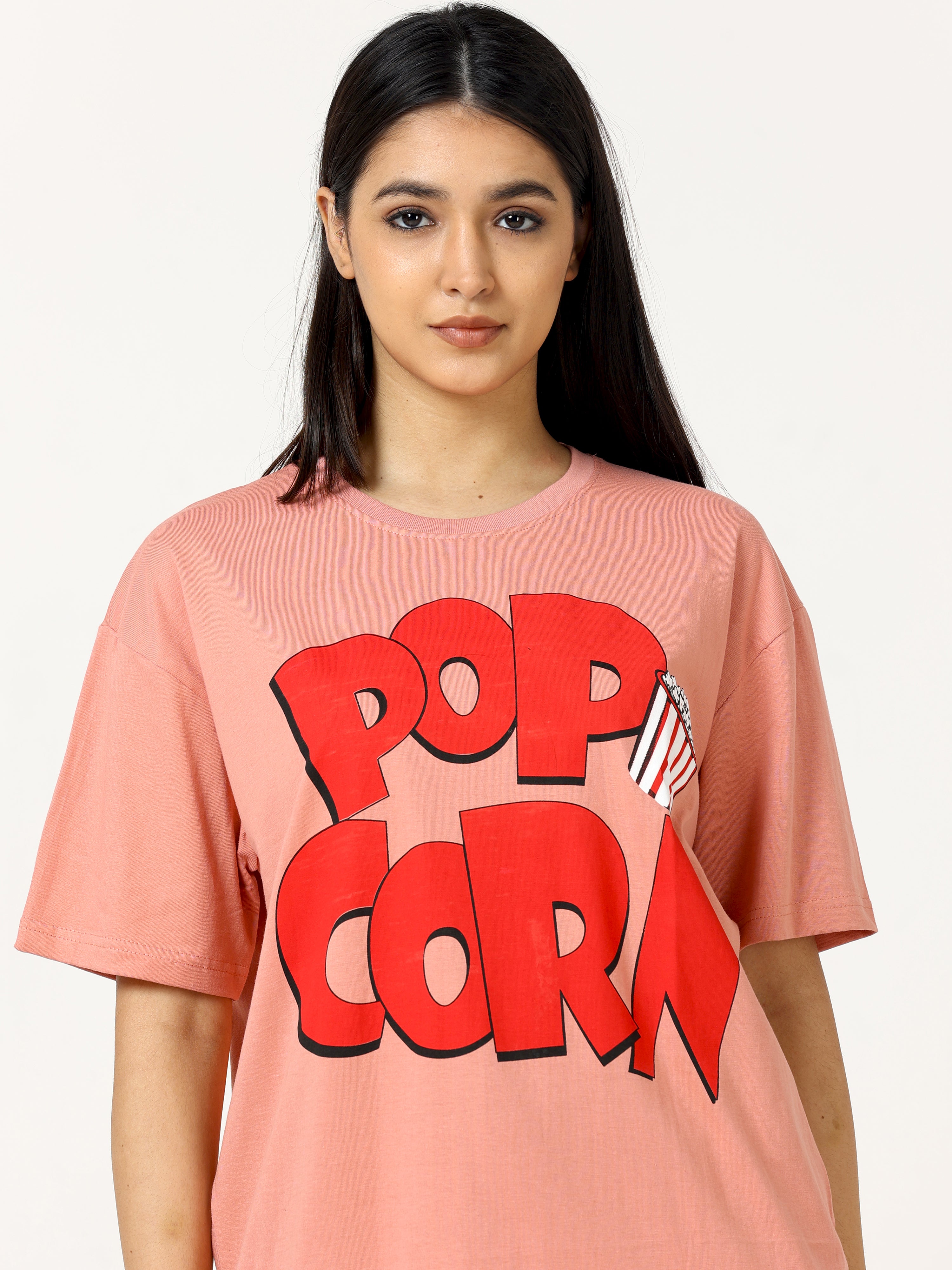 Rose Gold POPCORN Printed Oversized T-shirt - UNISEX