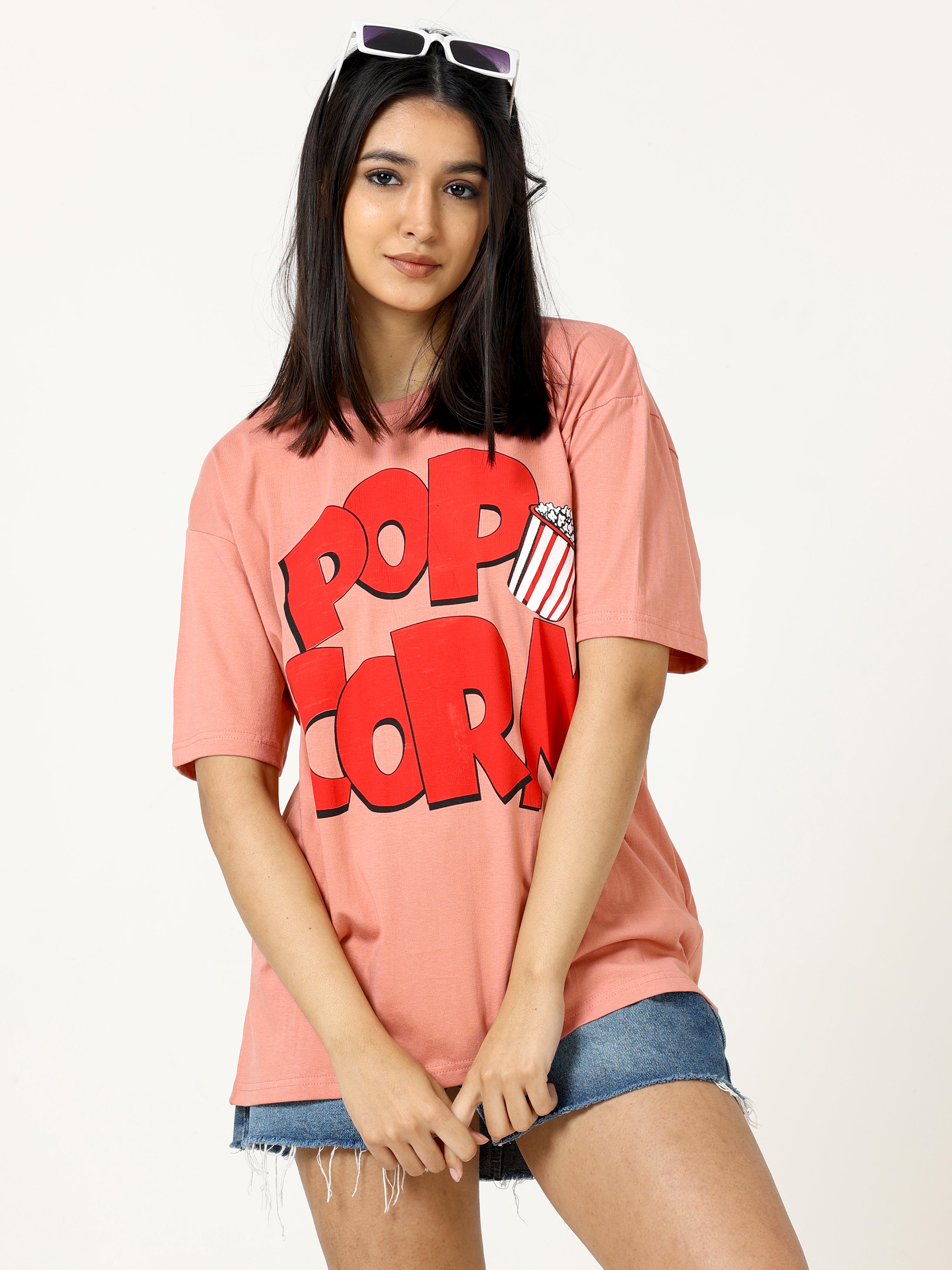 Rose Gold POPCORN Printed Oversized T-shirt - UNISEX