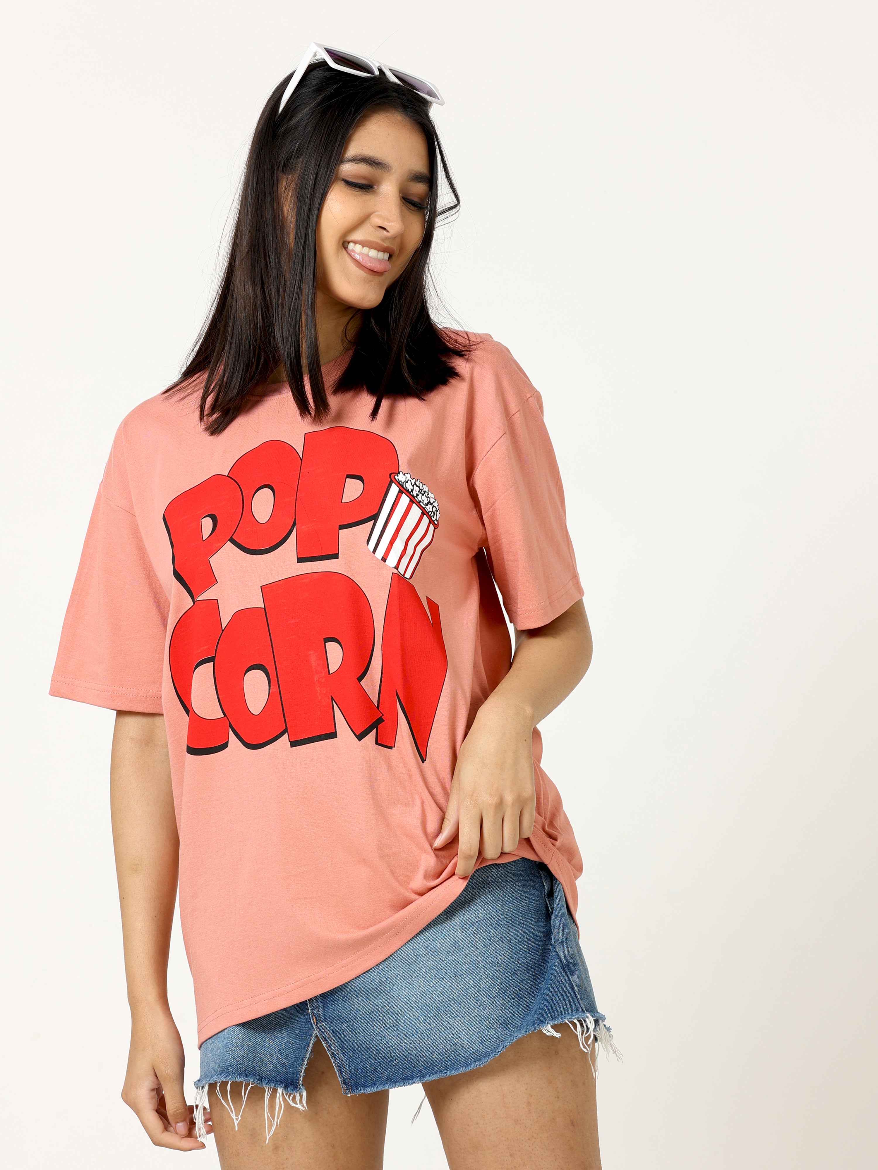 Rose Gold POPCORN Printed Oversized T-shirt - UNISEX