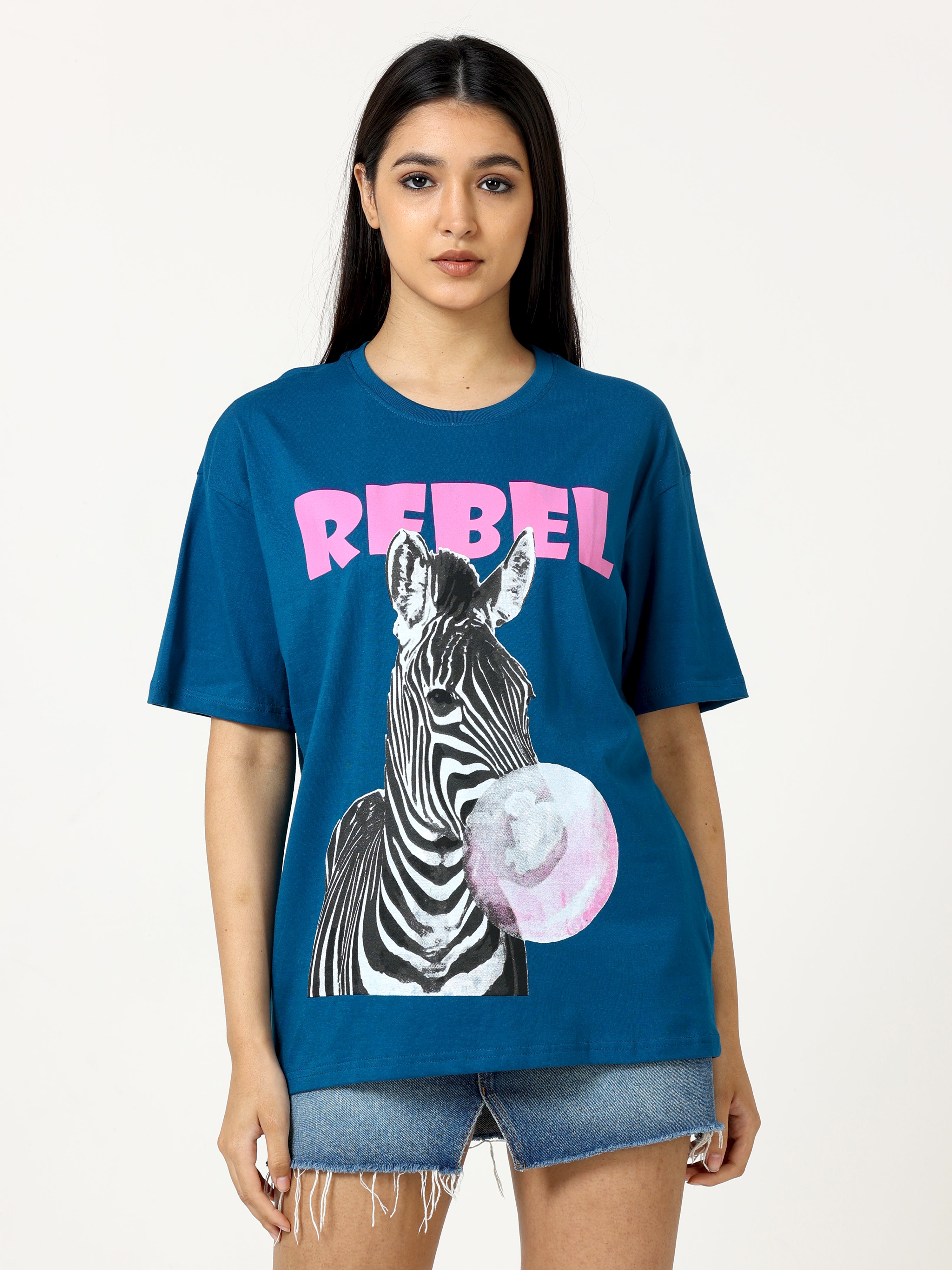 Blue Rebel Zebra Printed Oversized T-shirt - UNISEX