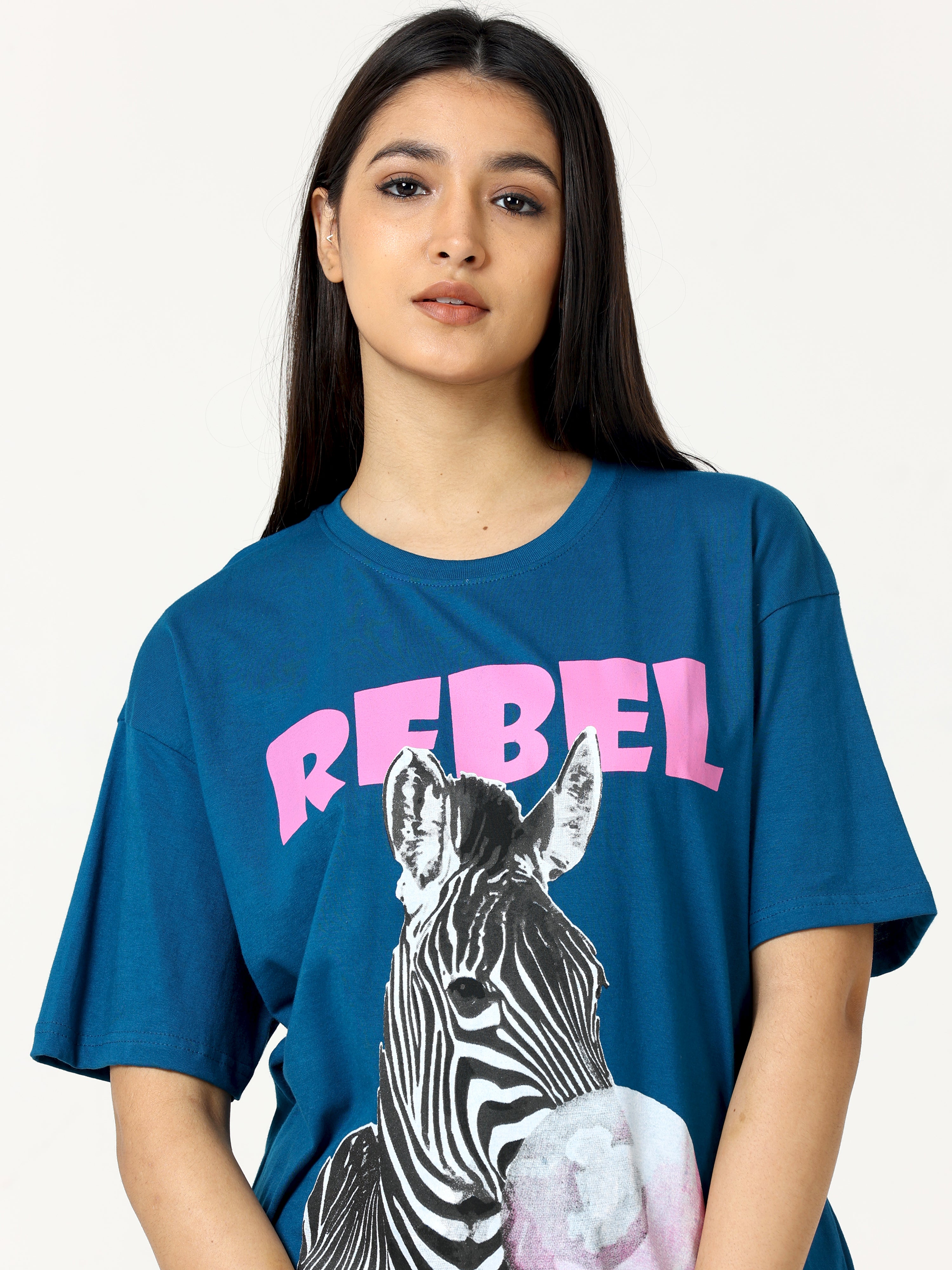 Blue Rebel Zebra Printed Oversized T-shirt - UNISEX