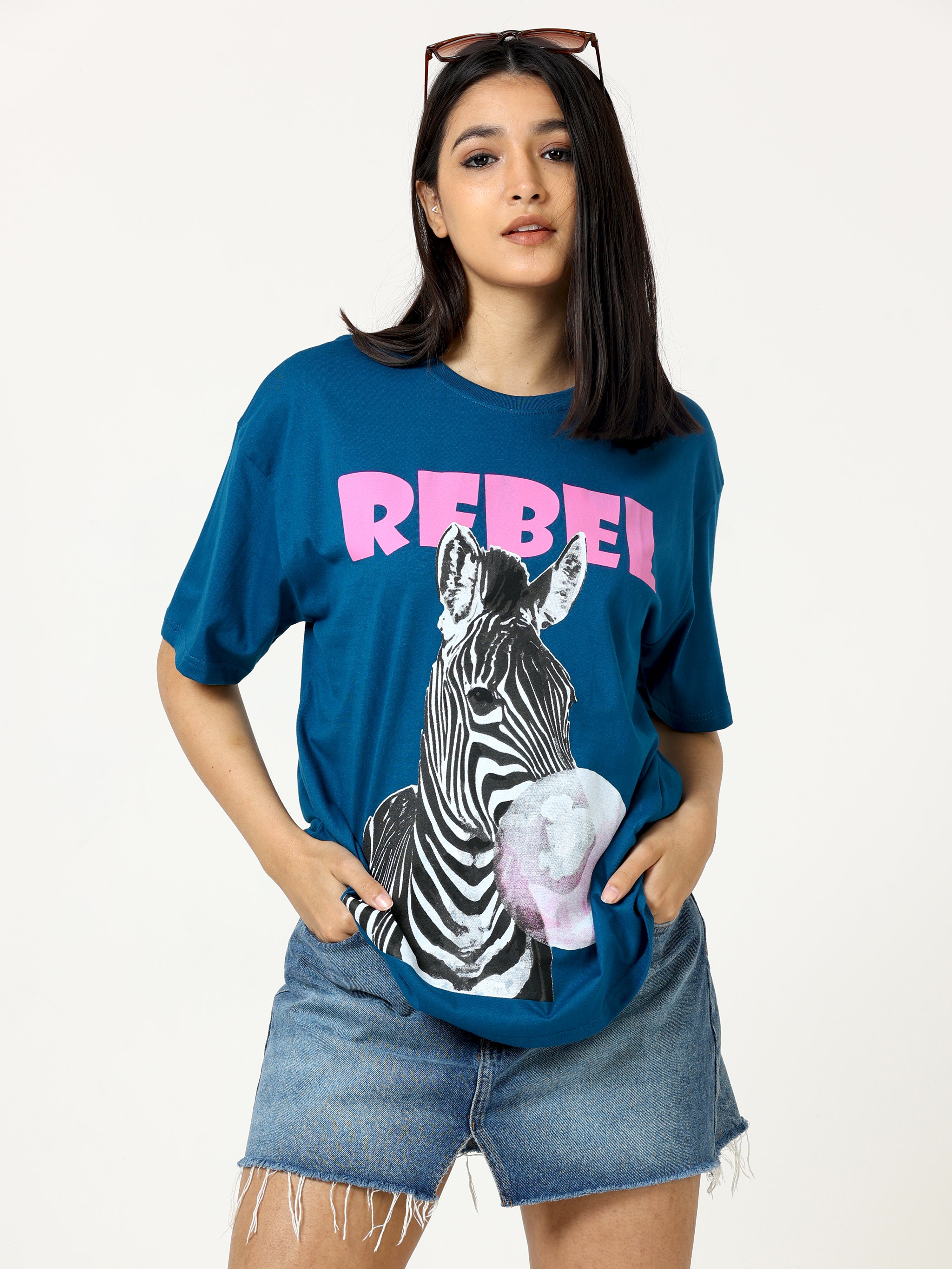 Blue Rebel Zebra Printed Oversized T-shirt - UNISEX