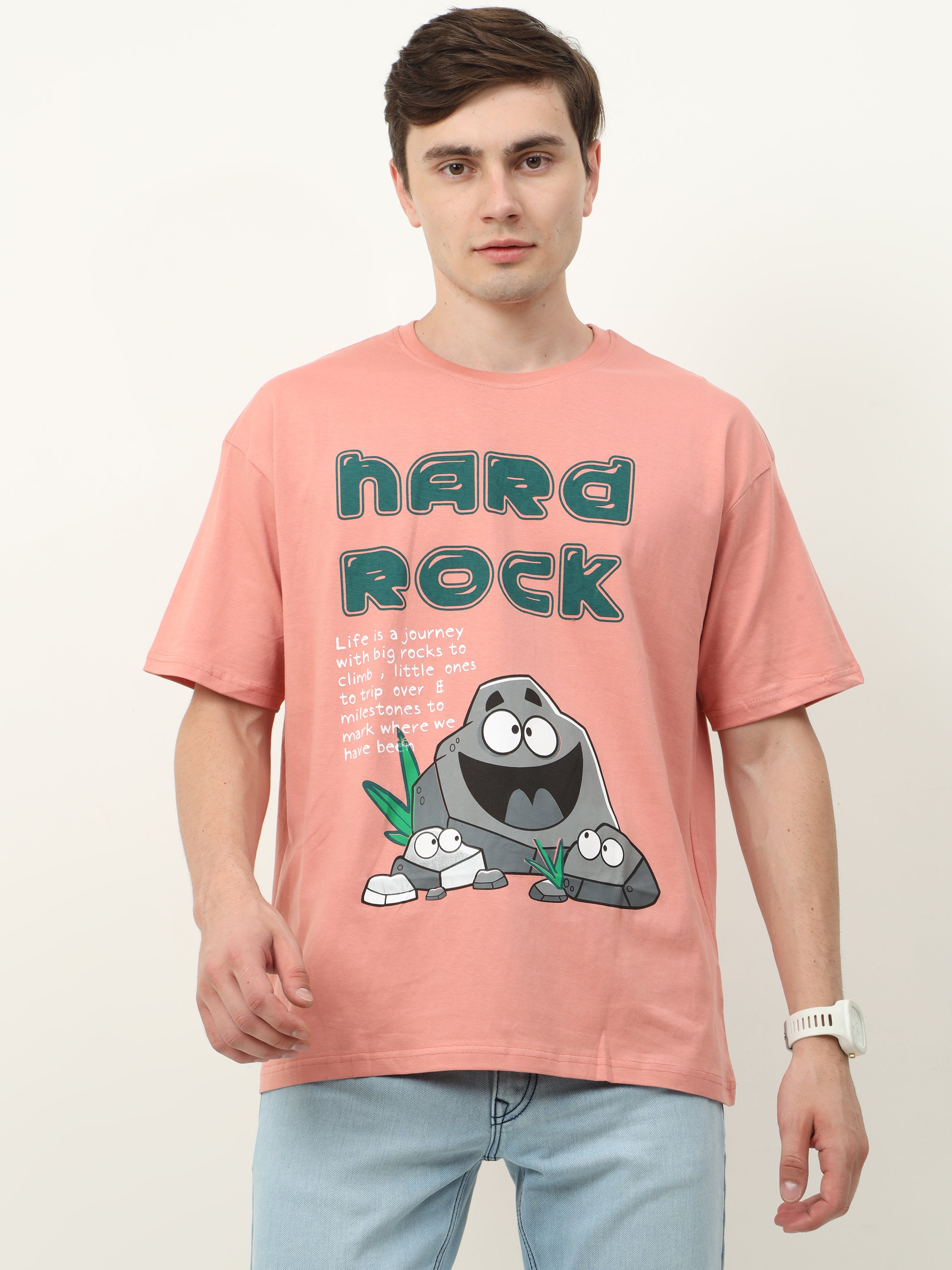تي شيرت كبير الحجم مطبوع عليه Peach Nard Rock - للجنسين