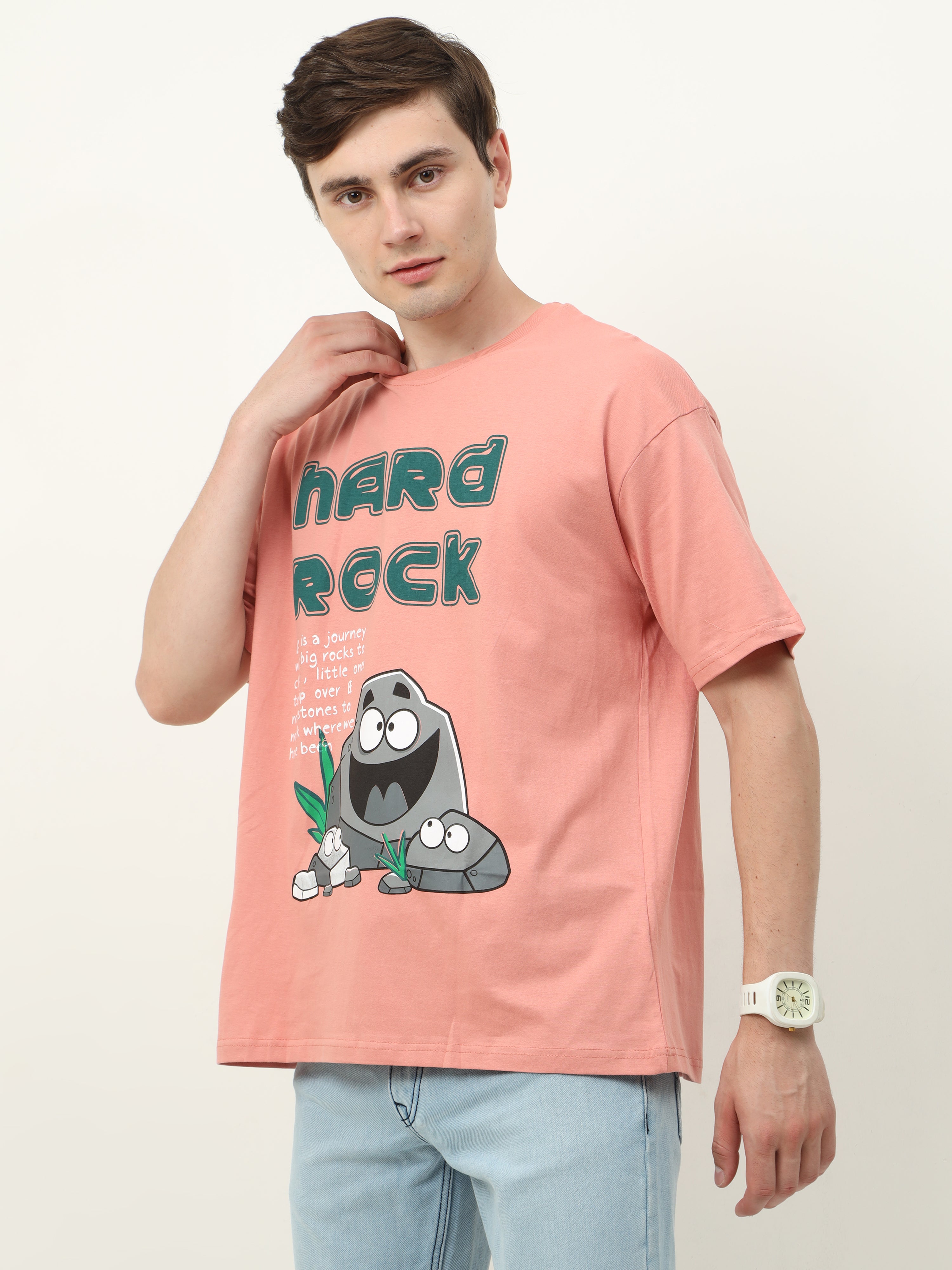تي شيرت كبير الحجم مطبوع عليه Peach Nard Rock - للجنسين