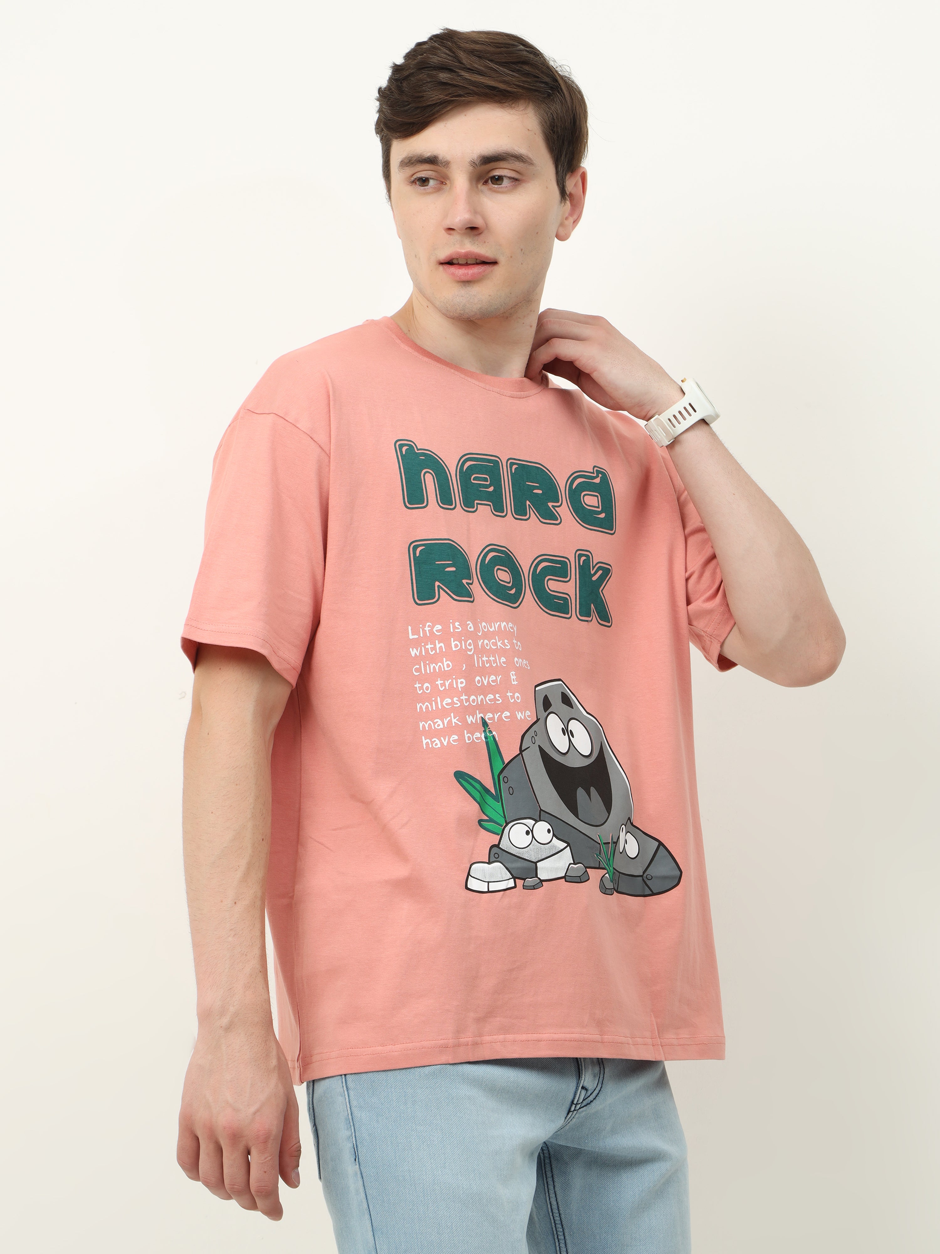 تي شيرت كبير الحجم مطبوع عليه Peach Nard Rock - للجنسين