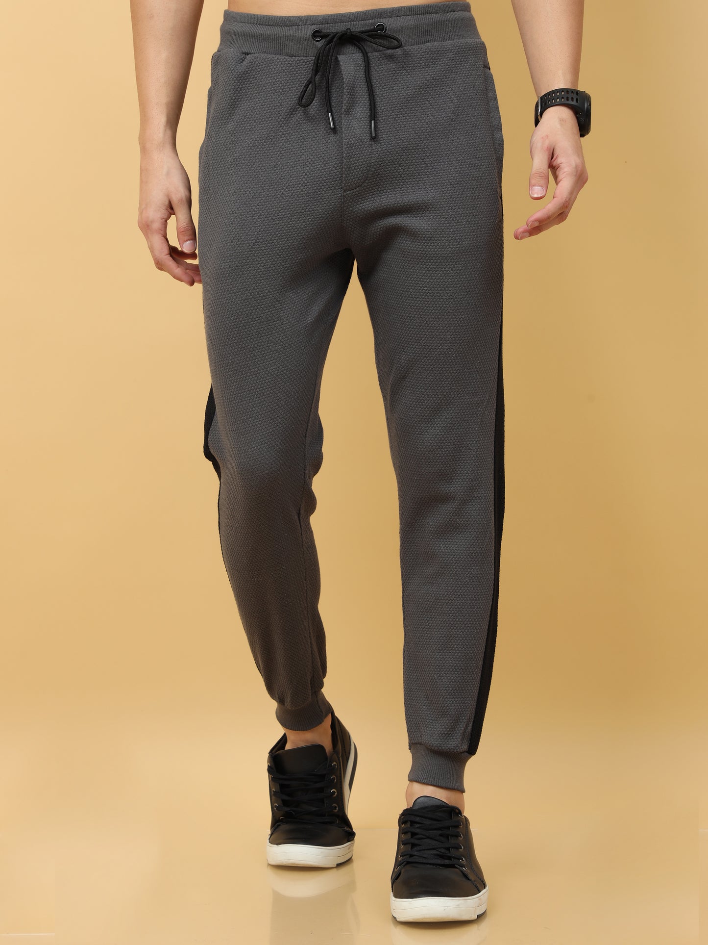 Dark Gray striped casual premium Popcorn Track Pant for mens