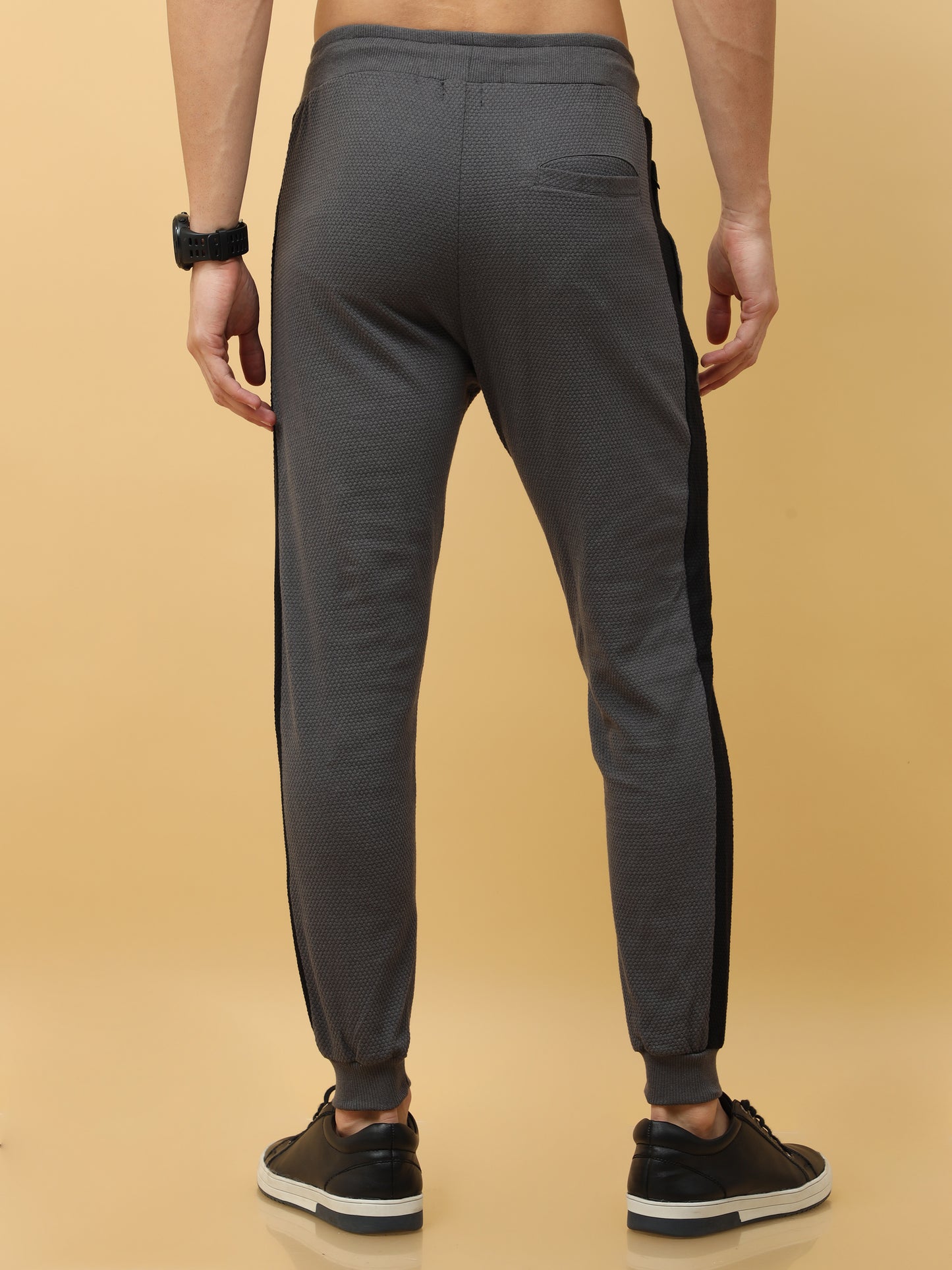 Dark Gray striped casual premium Popcorn Track Pant for mens