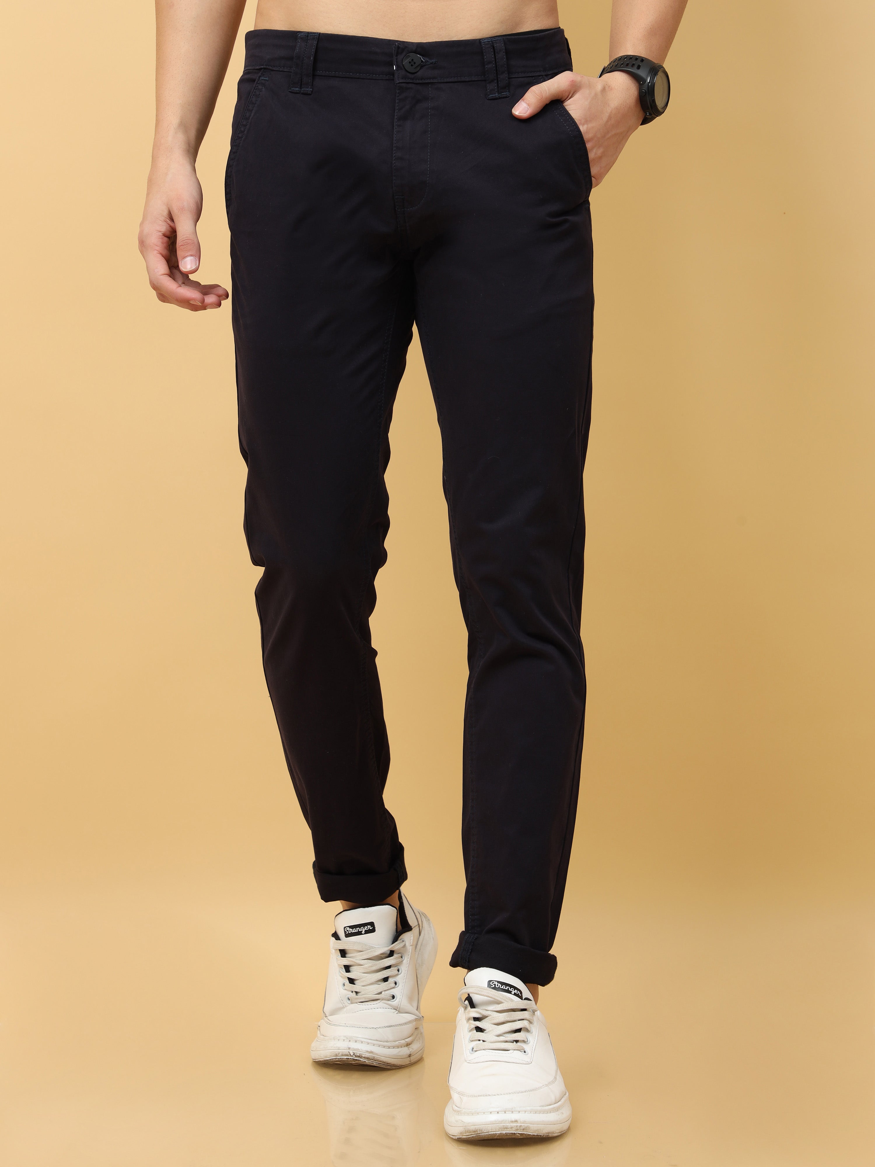 Albatross Plain classic Black chinos for mens