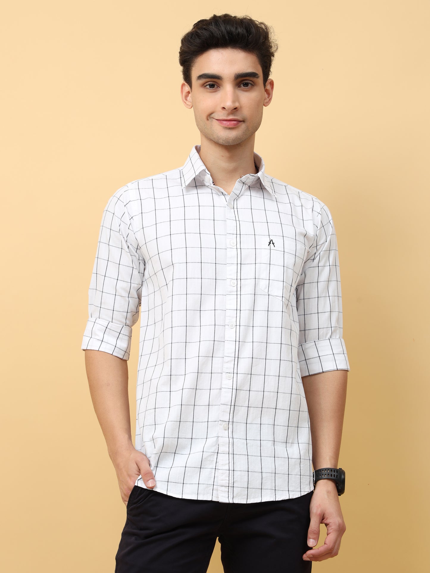 white and black Checks premium Cotton shirt for men