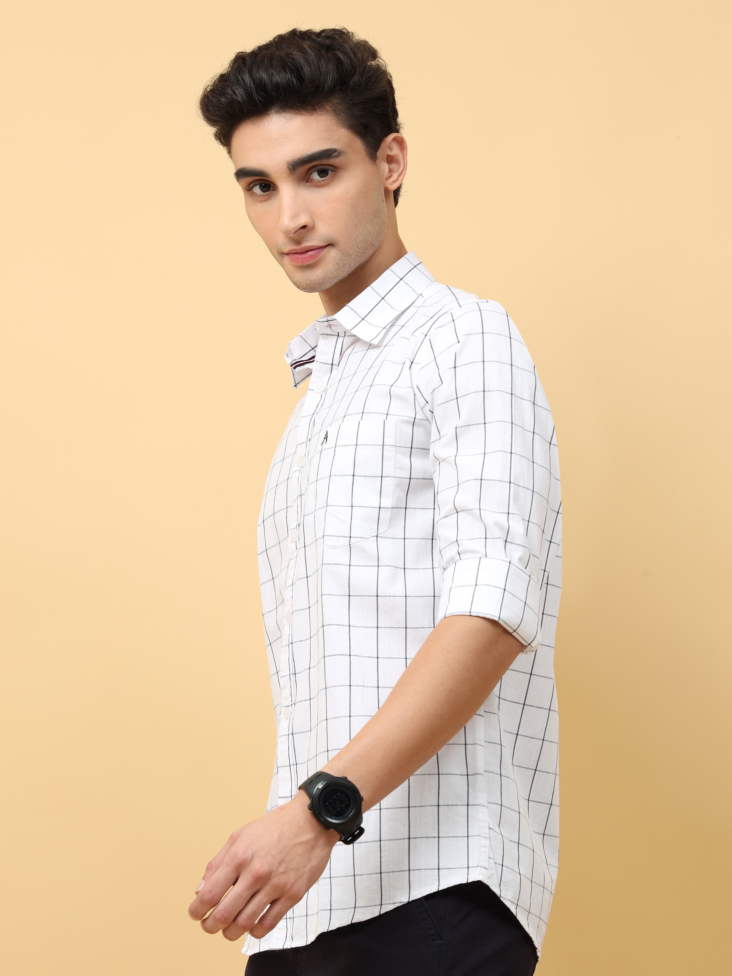 white and black Checks premium Cotton shirt for men