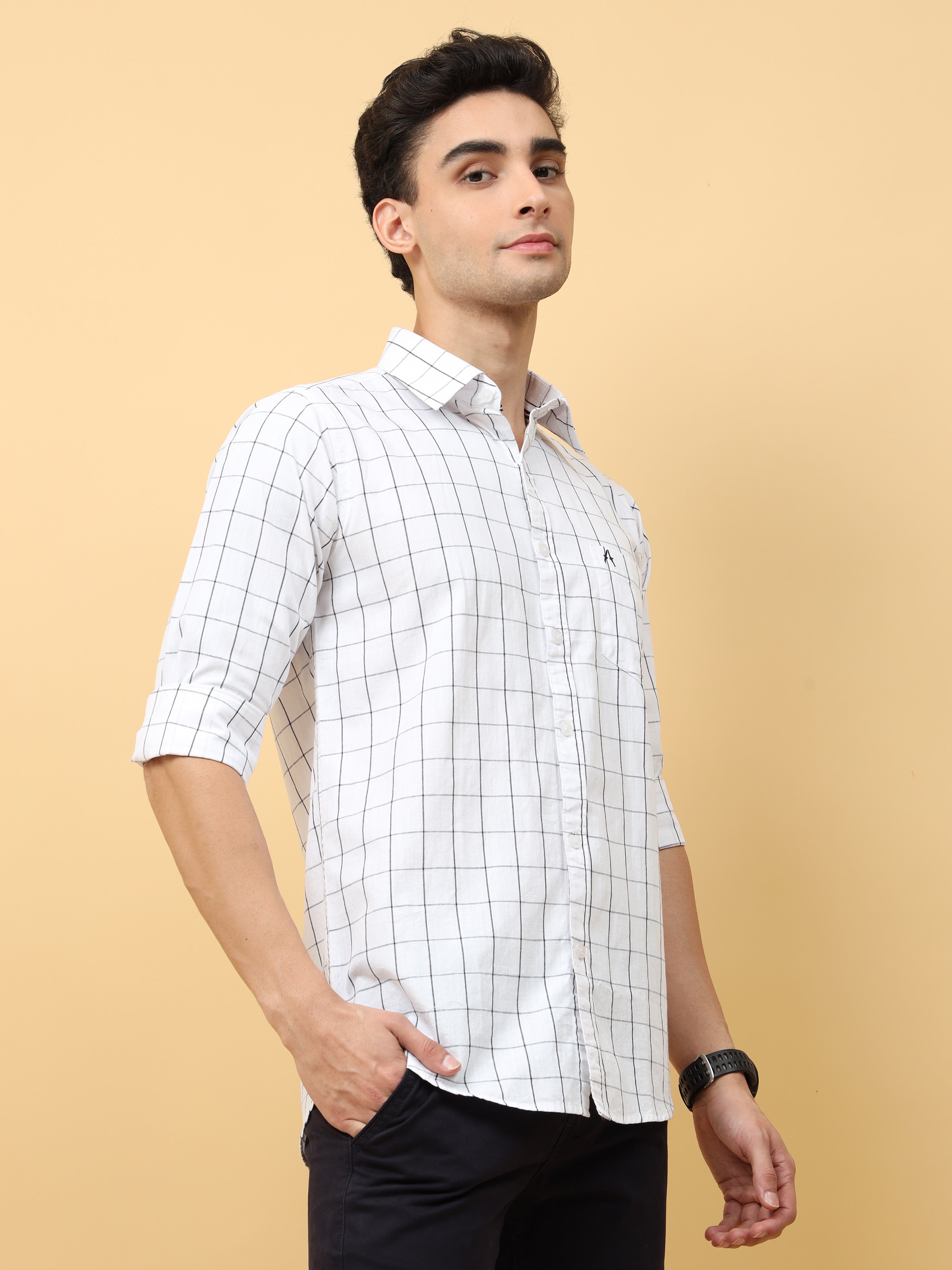 white and black Checks premium Cotton shirt for men