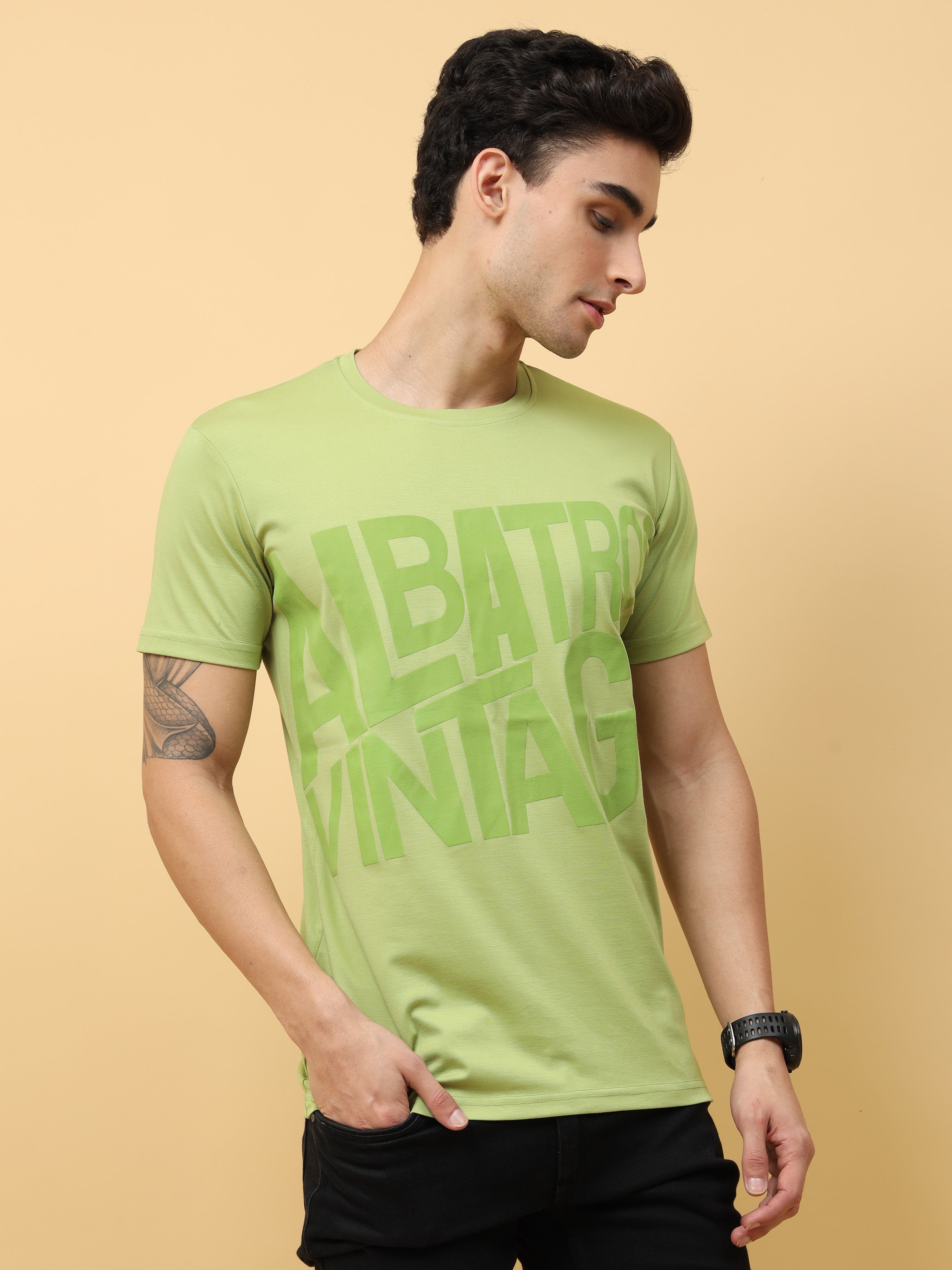 Classic Italian Pista Green Albatross Vintage puff printed T-shirt for men