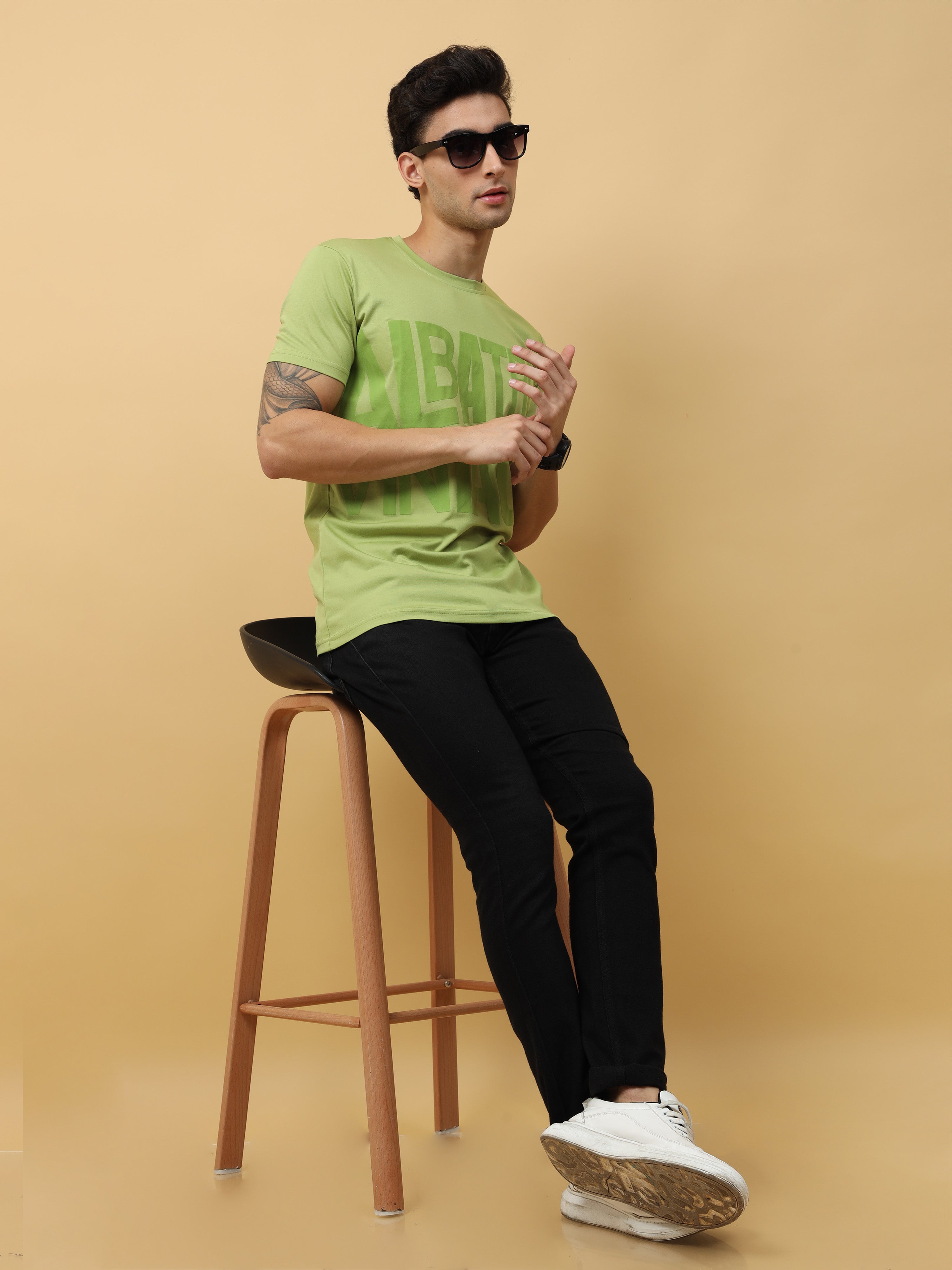 Classic Italian Pista Green Albatross Vintage puff printed T-shirt for men