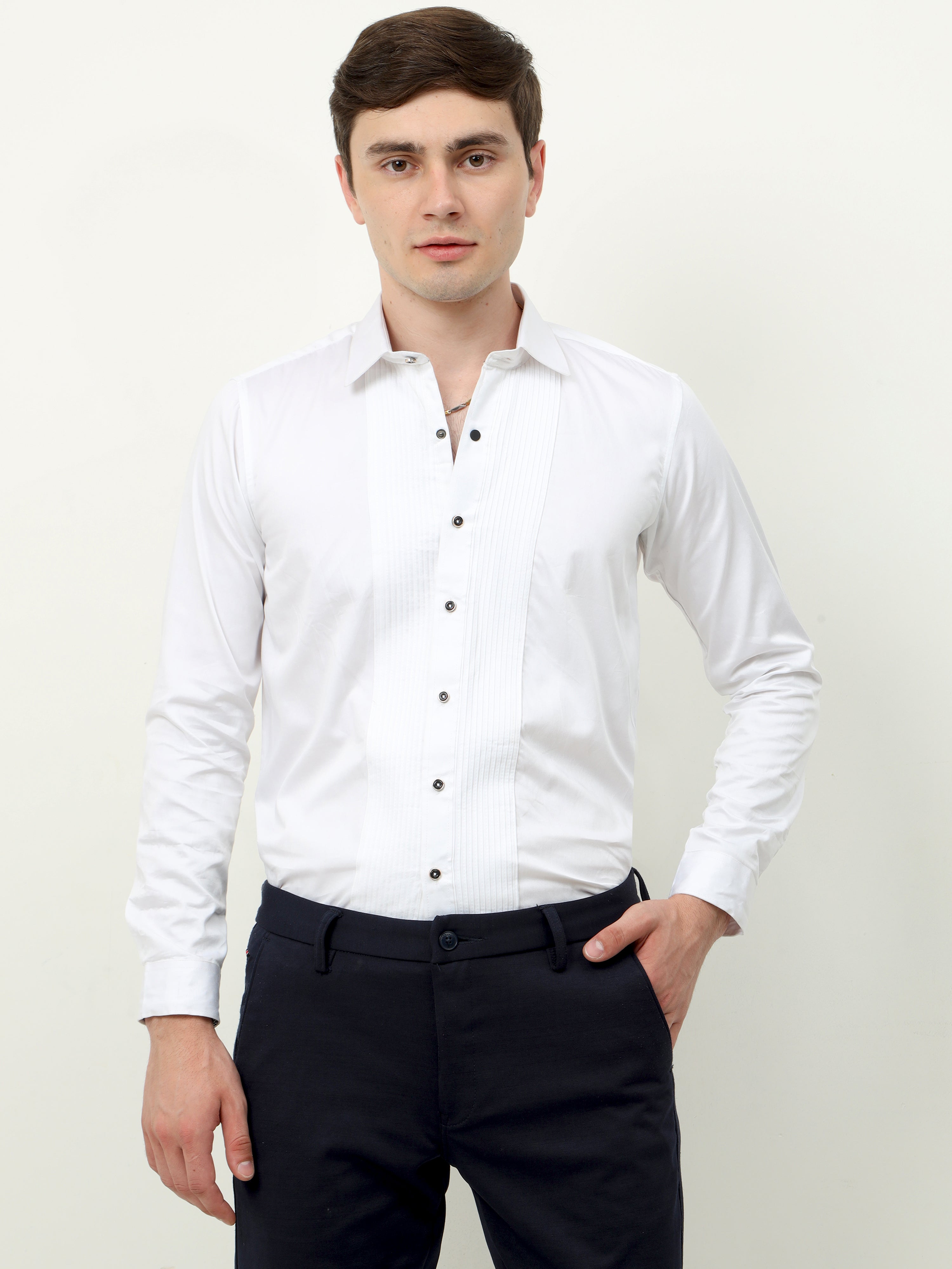 White premium tuxedo party shirt for men