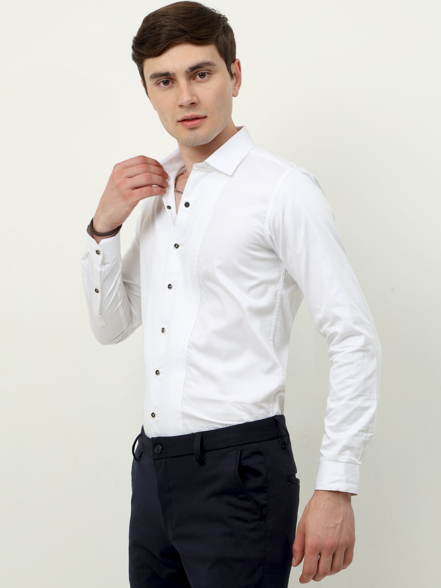 White premium tuxedo party shirt for men