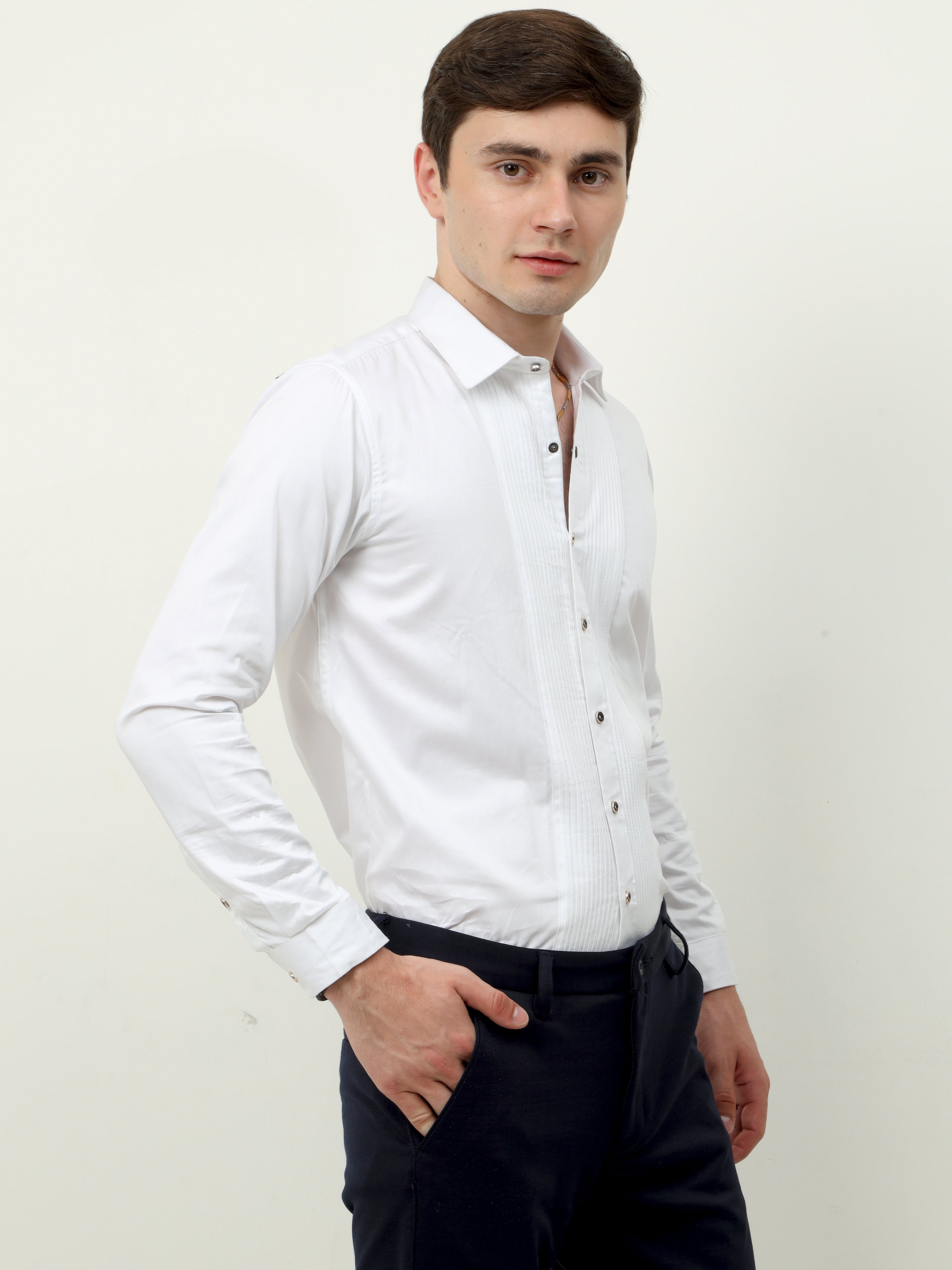 White premium tuxedo party shirt for men