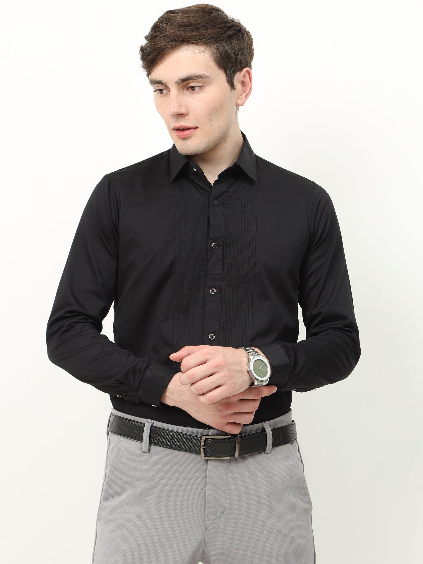 Black premium tuxedo party shirt for men