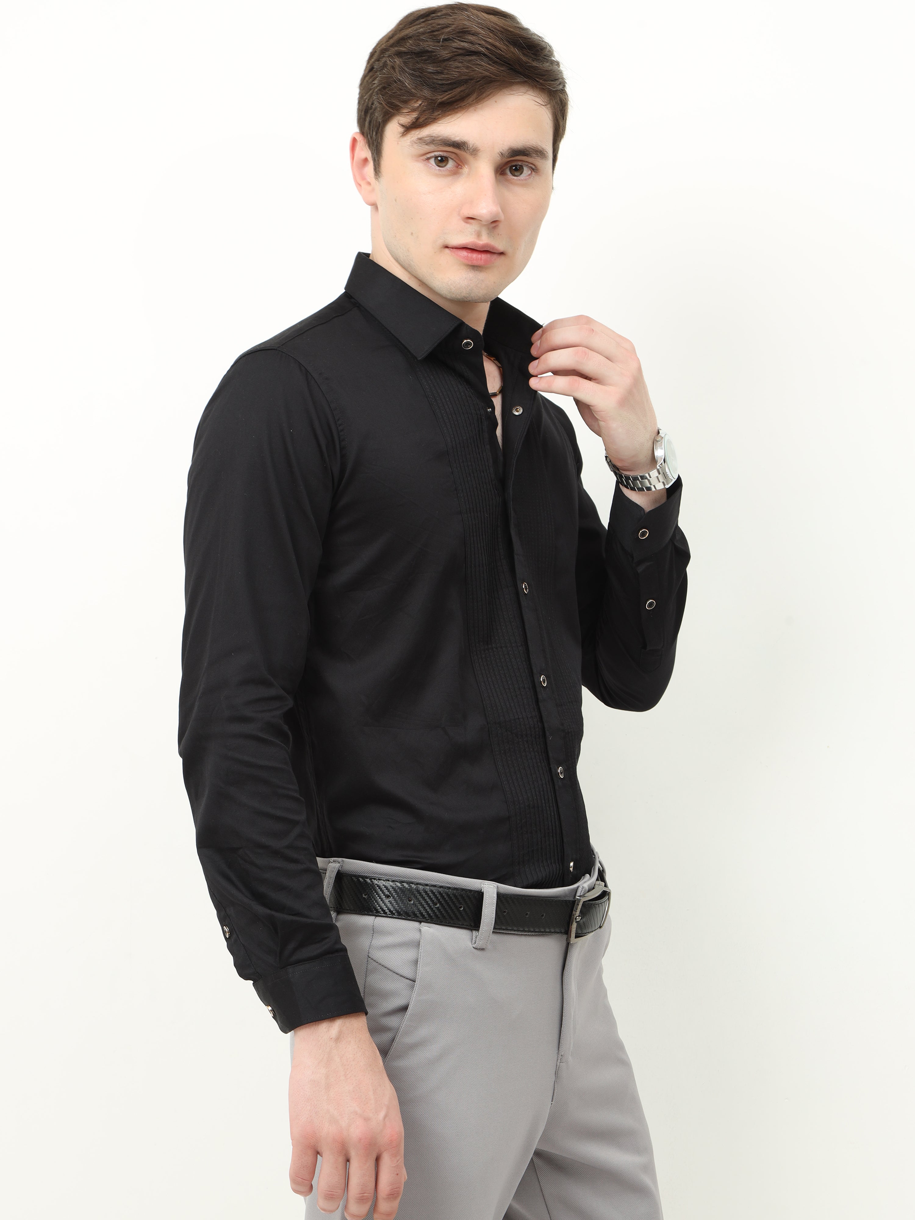 Black premium tuxedo party shirt for men