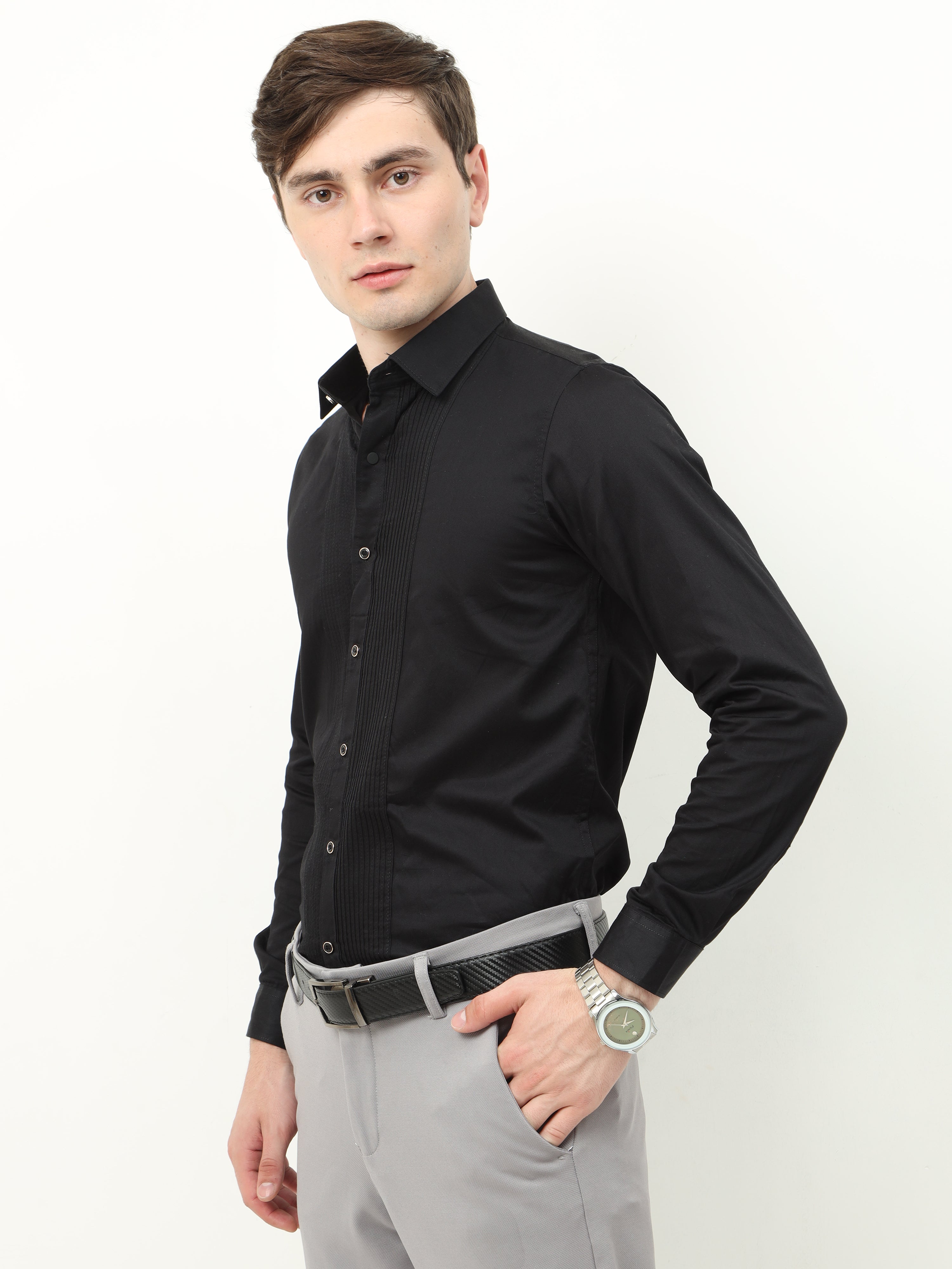 Black premium tuxedo party shirt for men