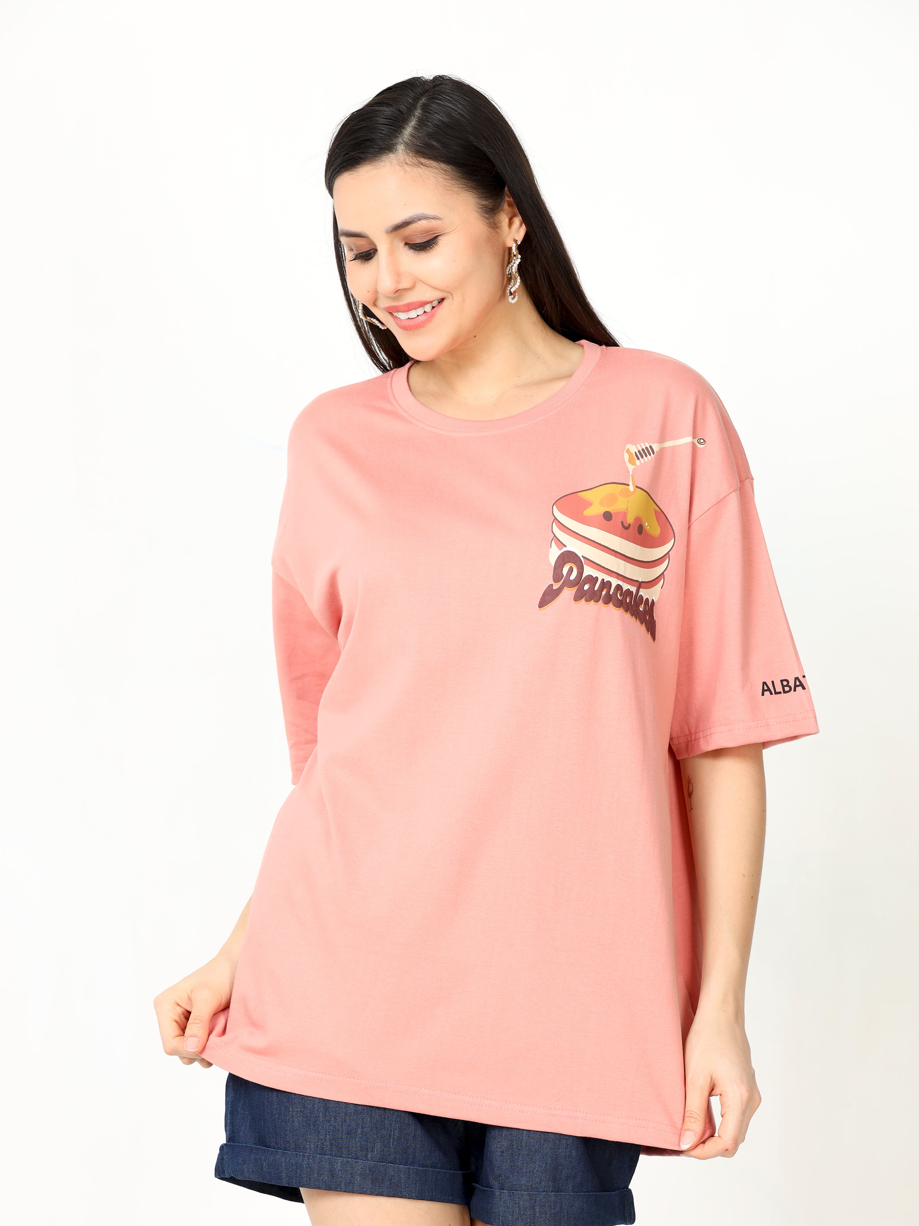 Rose Gold Pancake Printed Oversized T-shirt for women