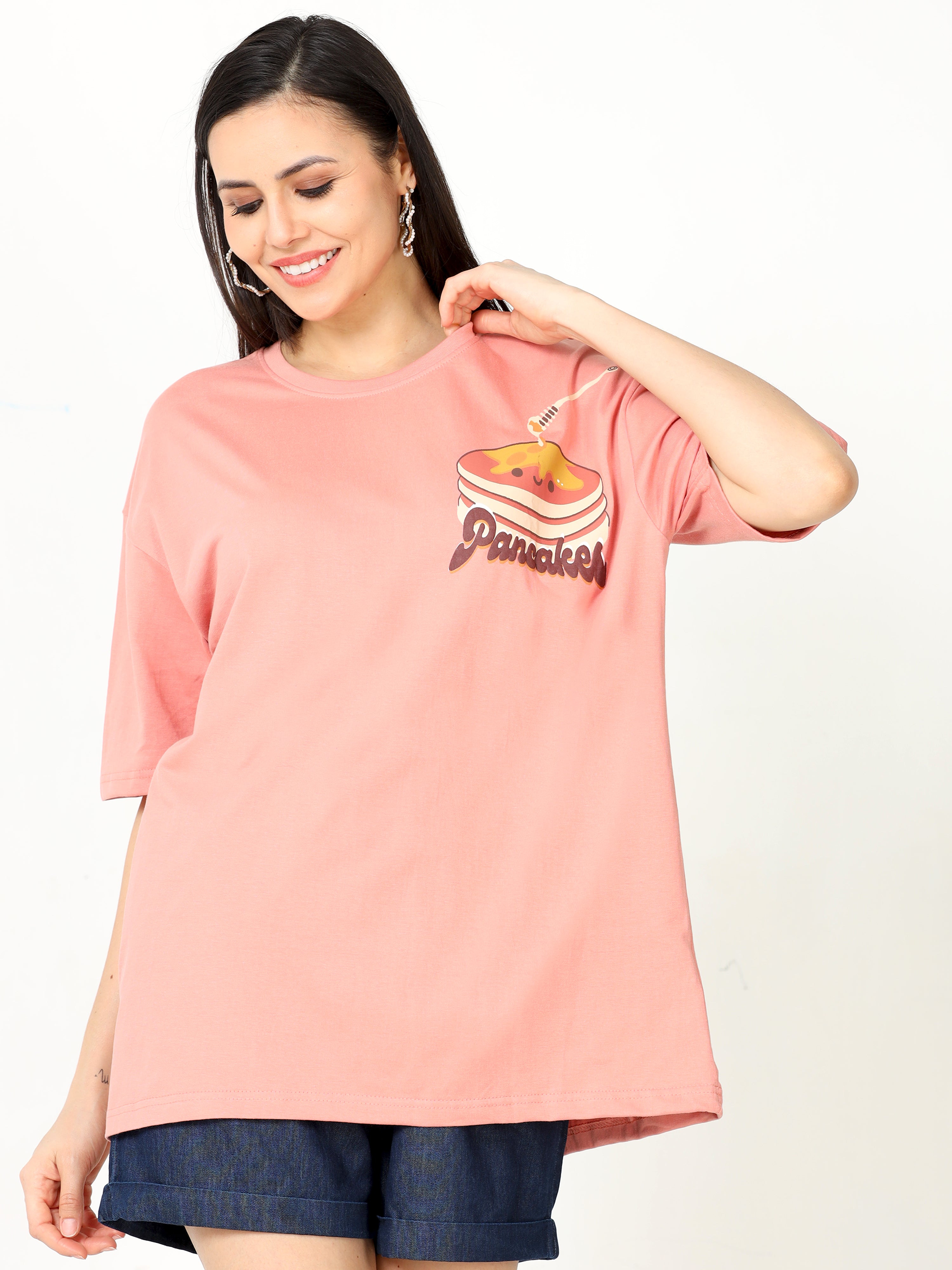 Rose Gold Pancake Printed Oversized T-shirt for women