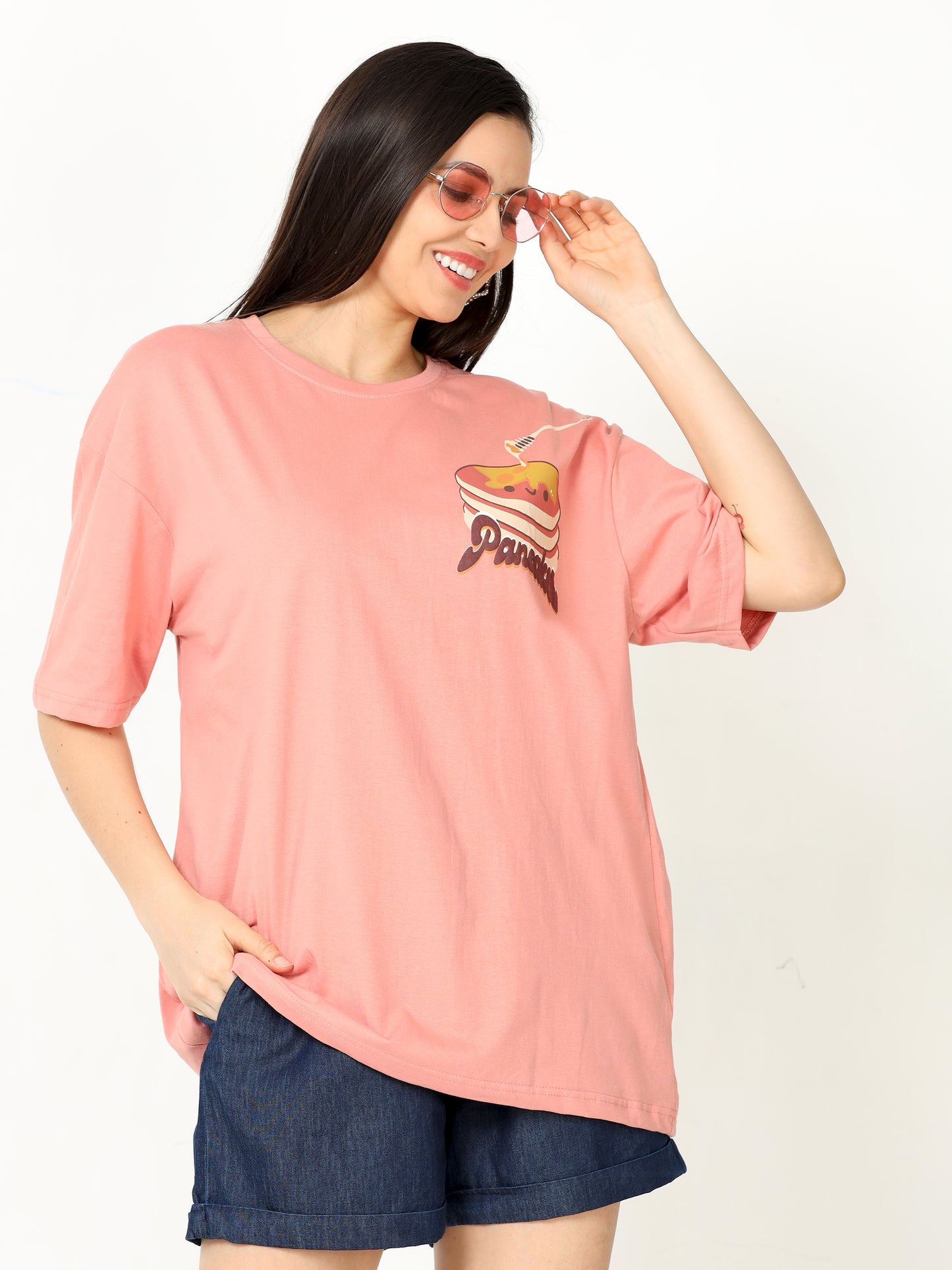 Rose Gold Pancake Printed Oversized T-shirt for women