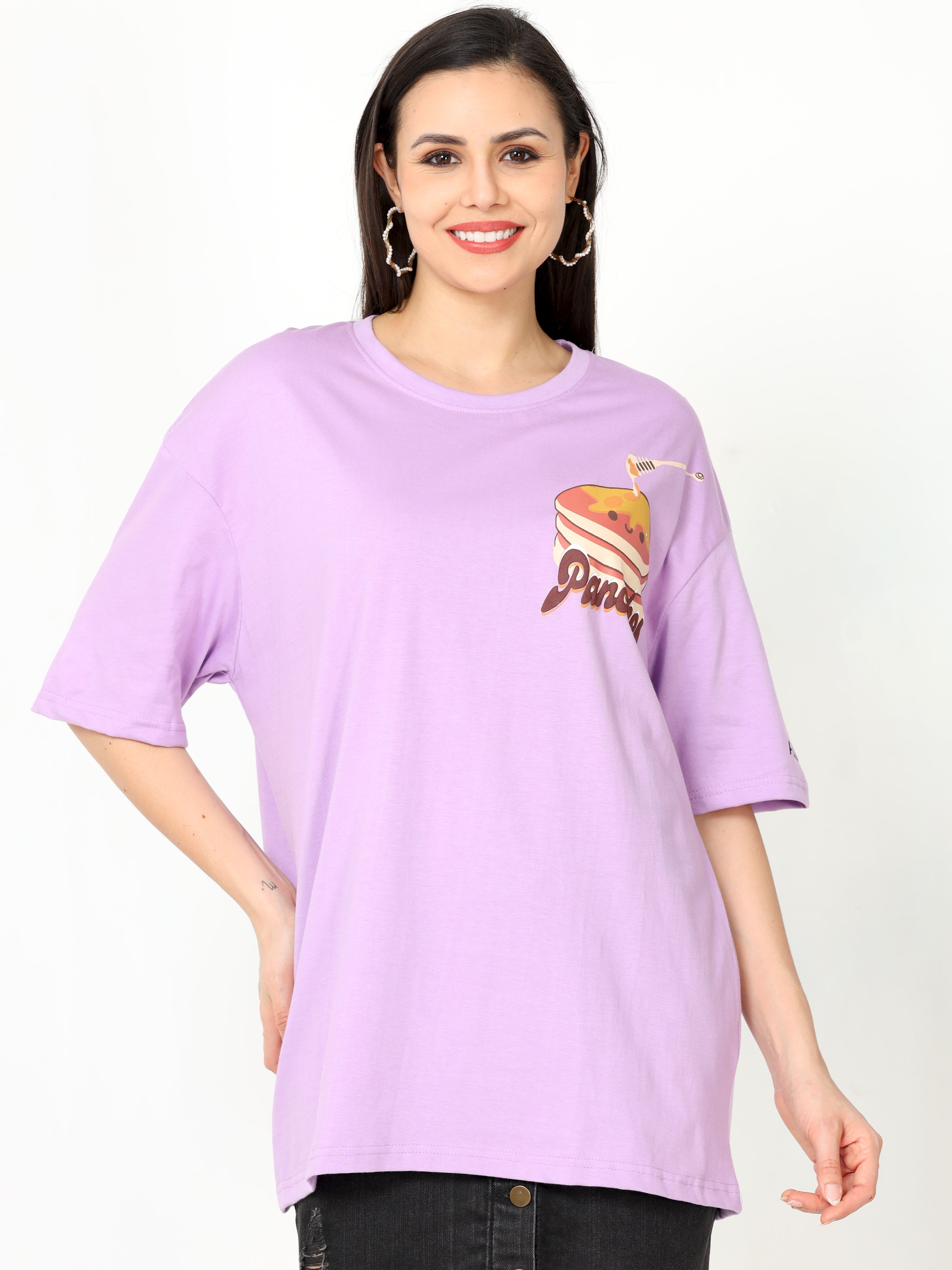 Purple Pancake Printed Oversized T-shirt for women