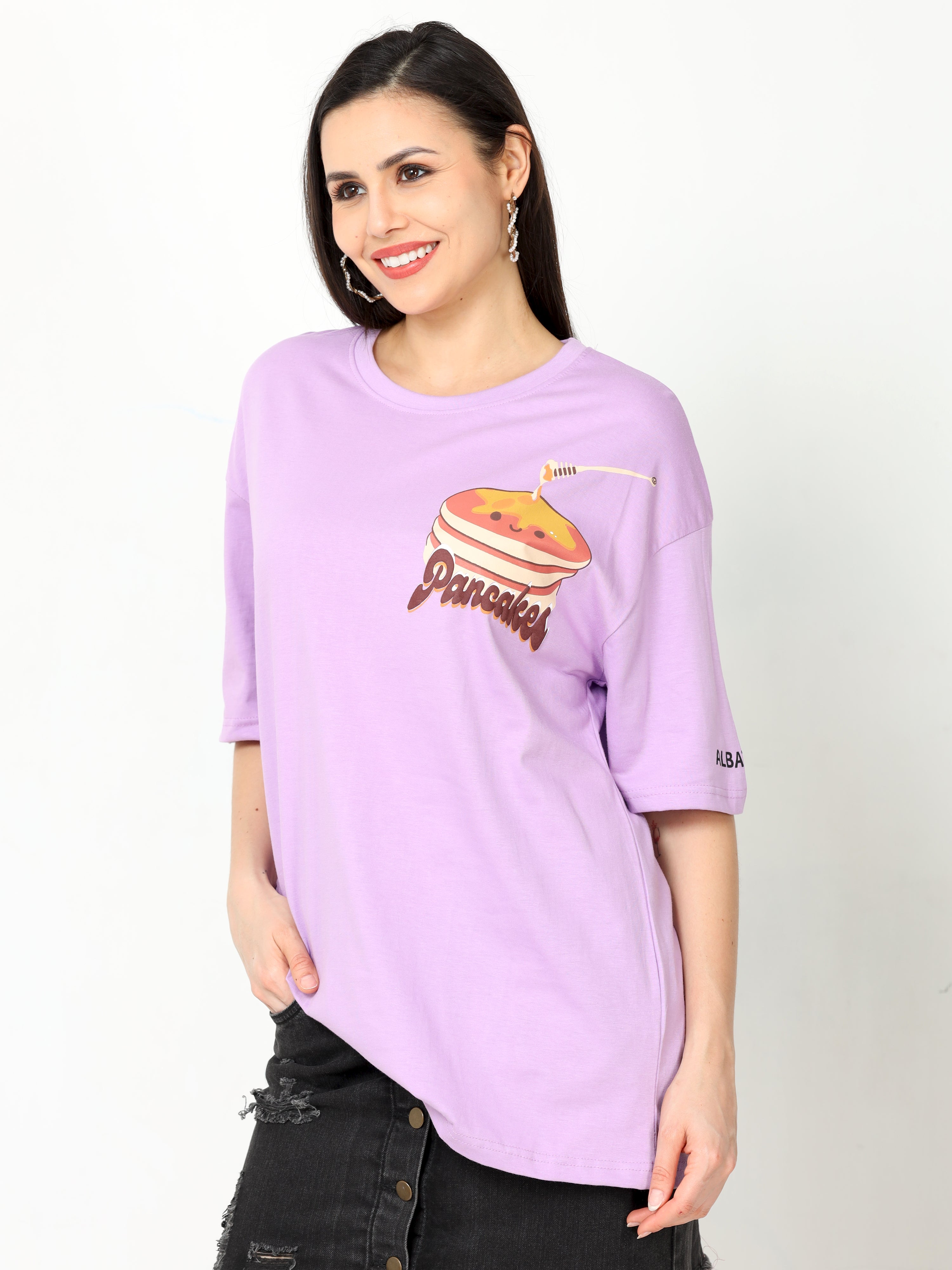 Purple Pancake Printed Oversized T-shirt for women