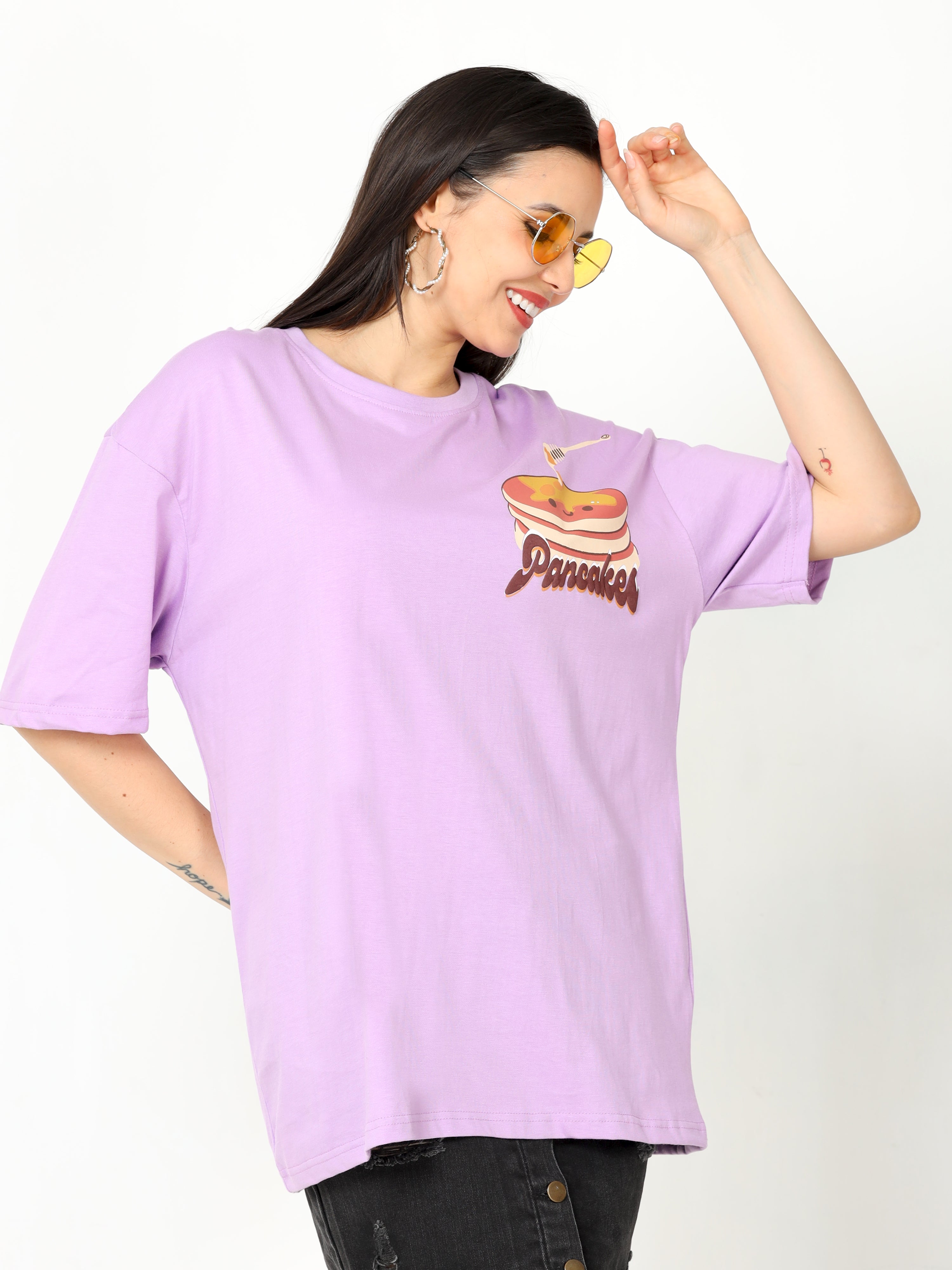 Purple Pancake Printed Oversized T-shirt for women