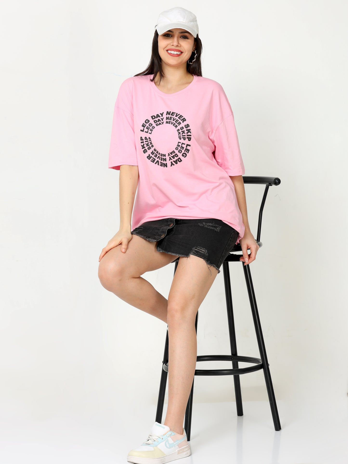 Pink Never Skip Leg day Oversized Tshirt for women