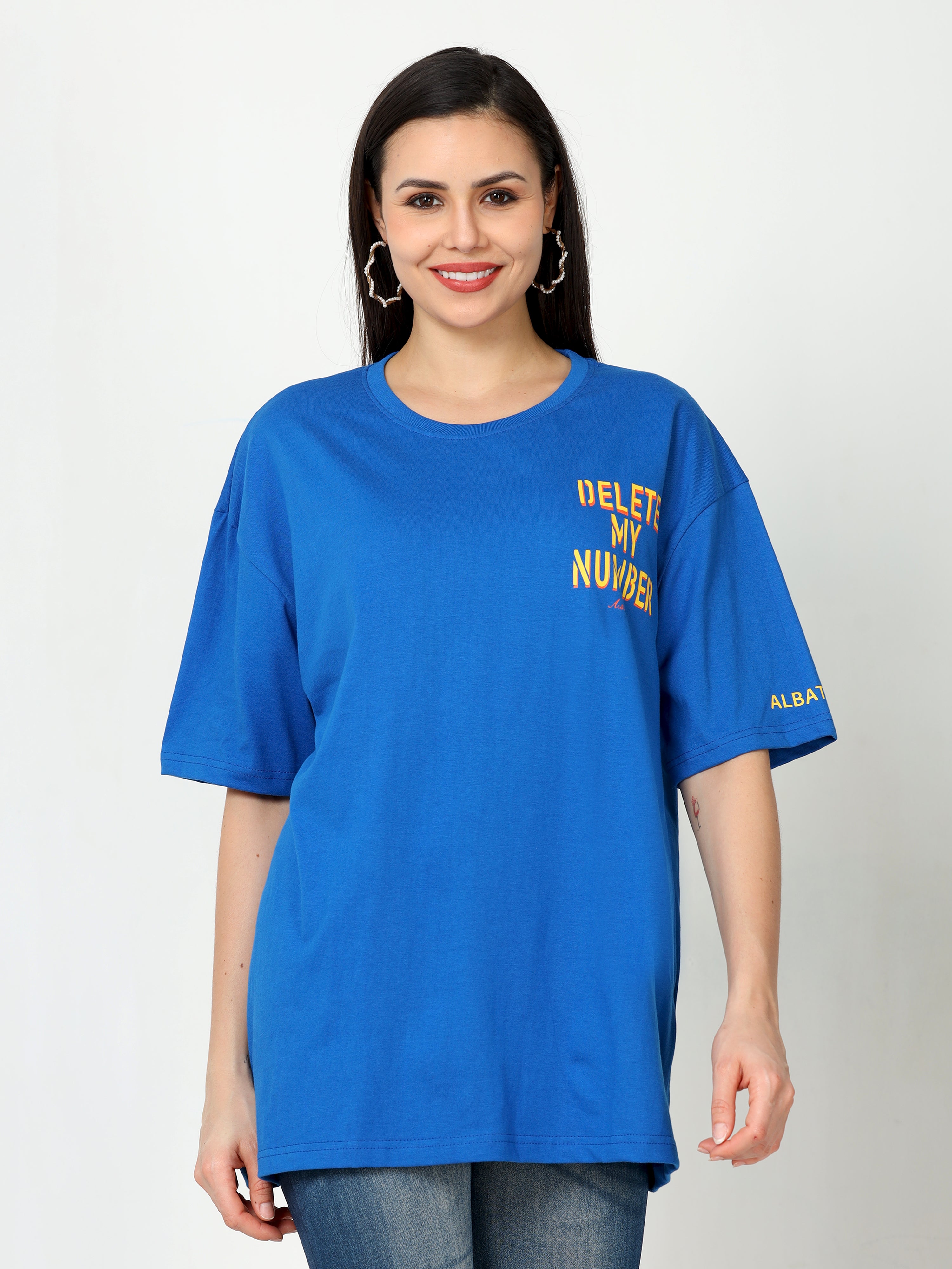 Blue Delete my number Oversized Tshirt for women