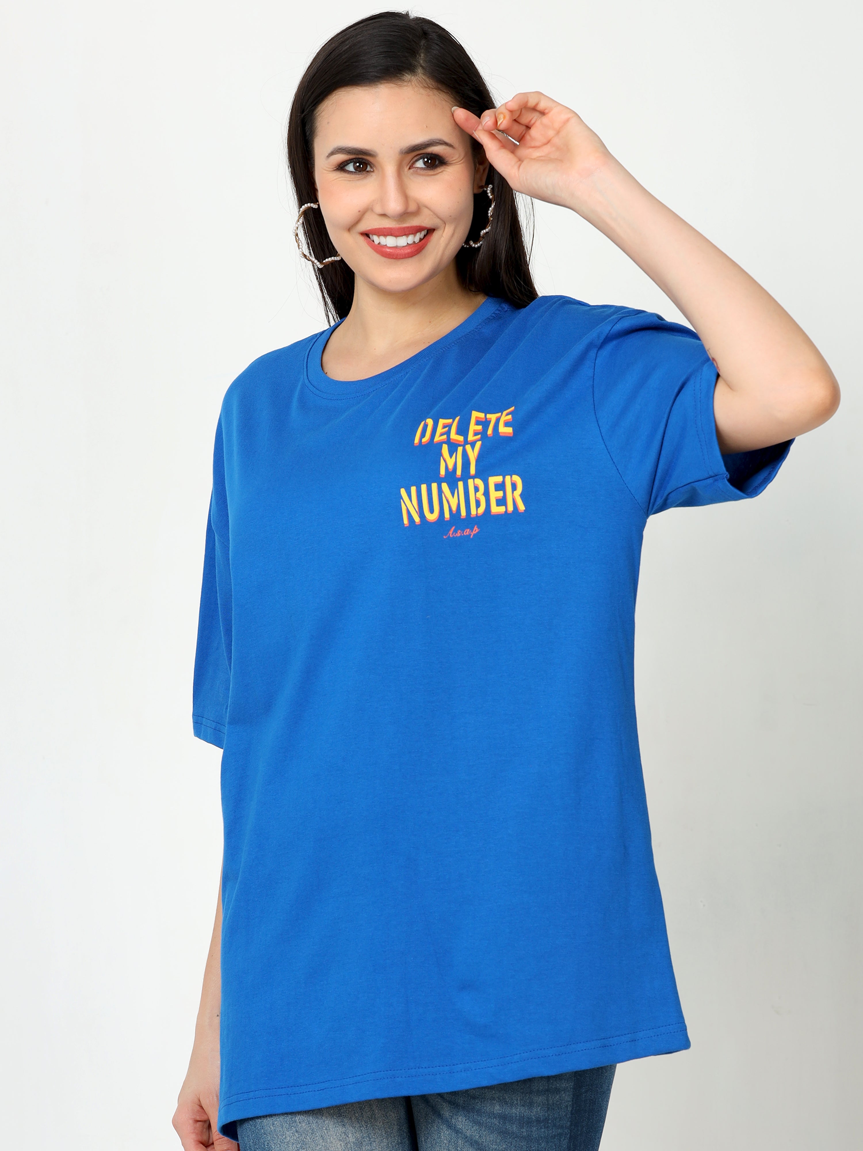 Blue Delete my number Oversized Tshirt for women