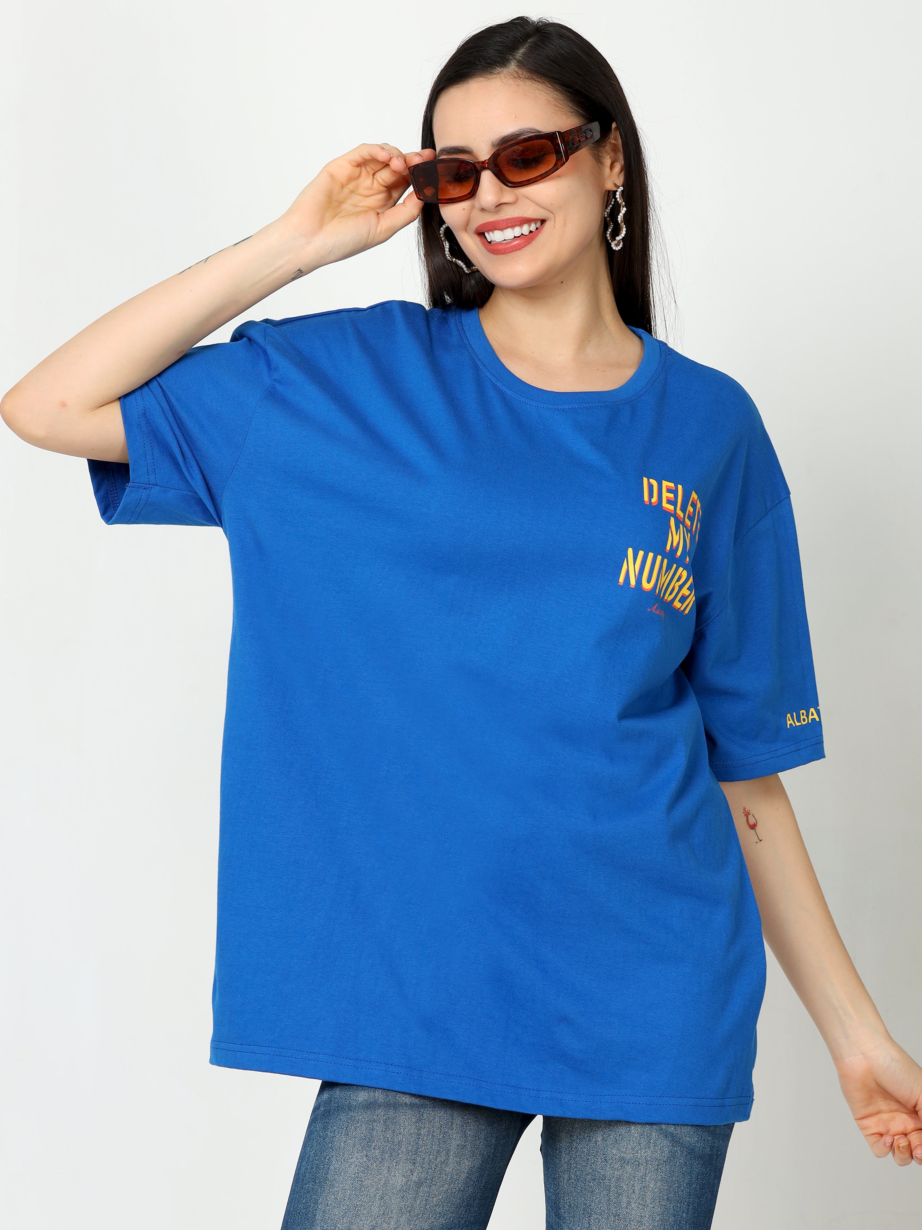 Blue Delete my number Oversized Tshirt for women