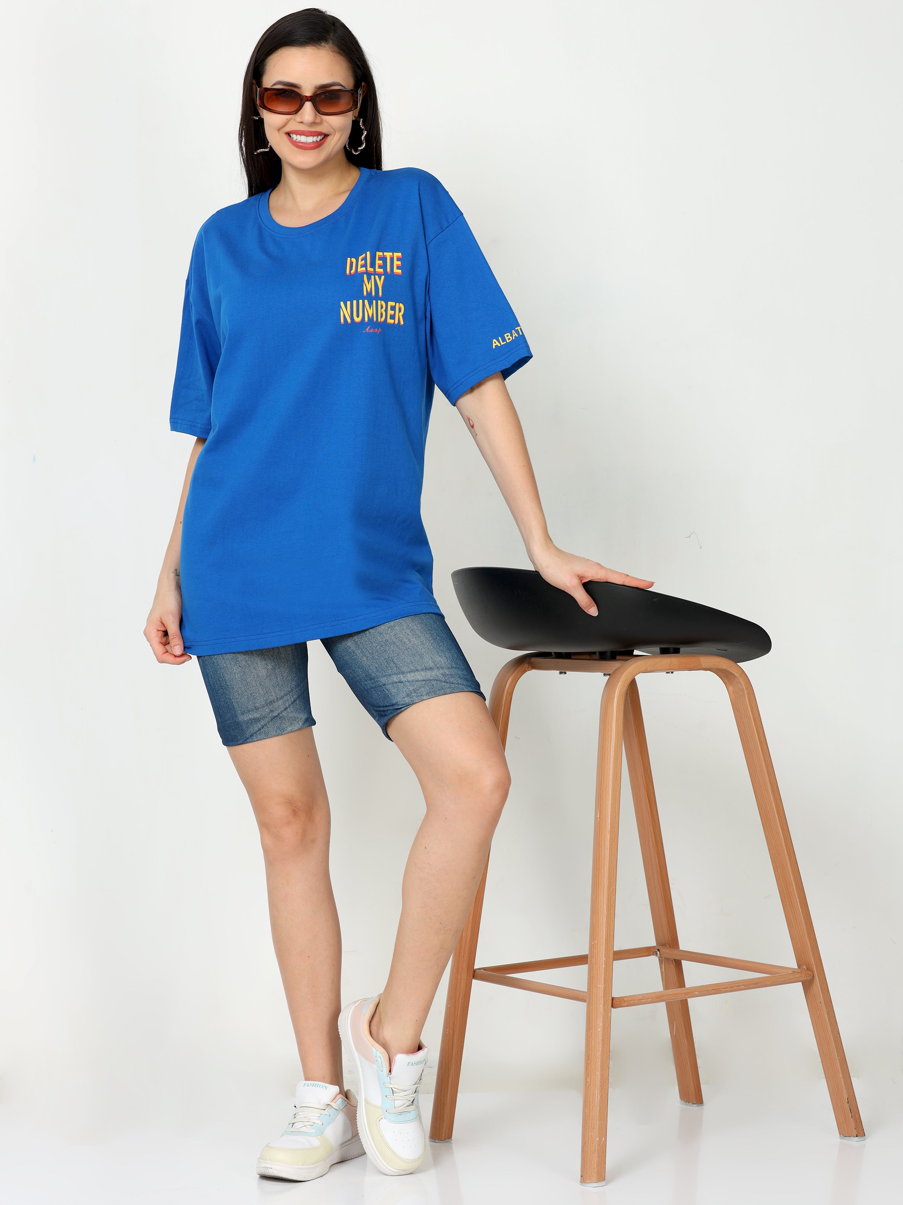 Blue Delete my number Oversized Tshirt for women