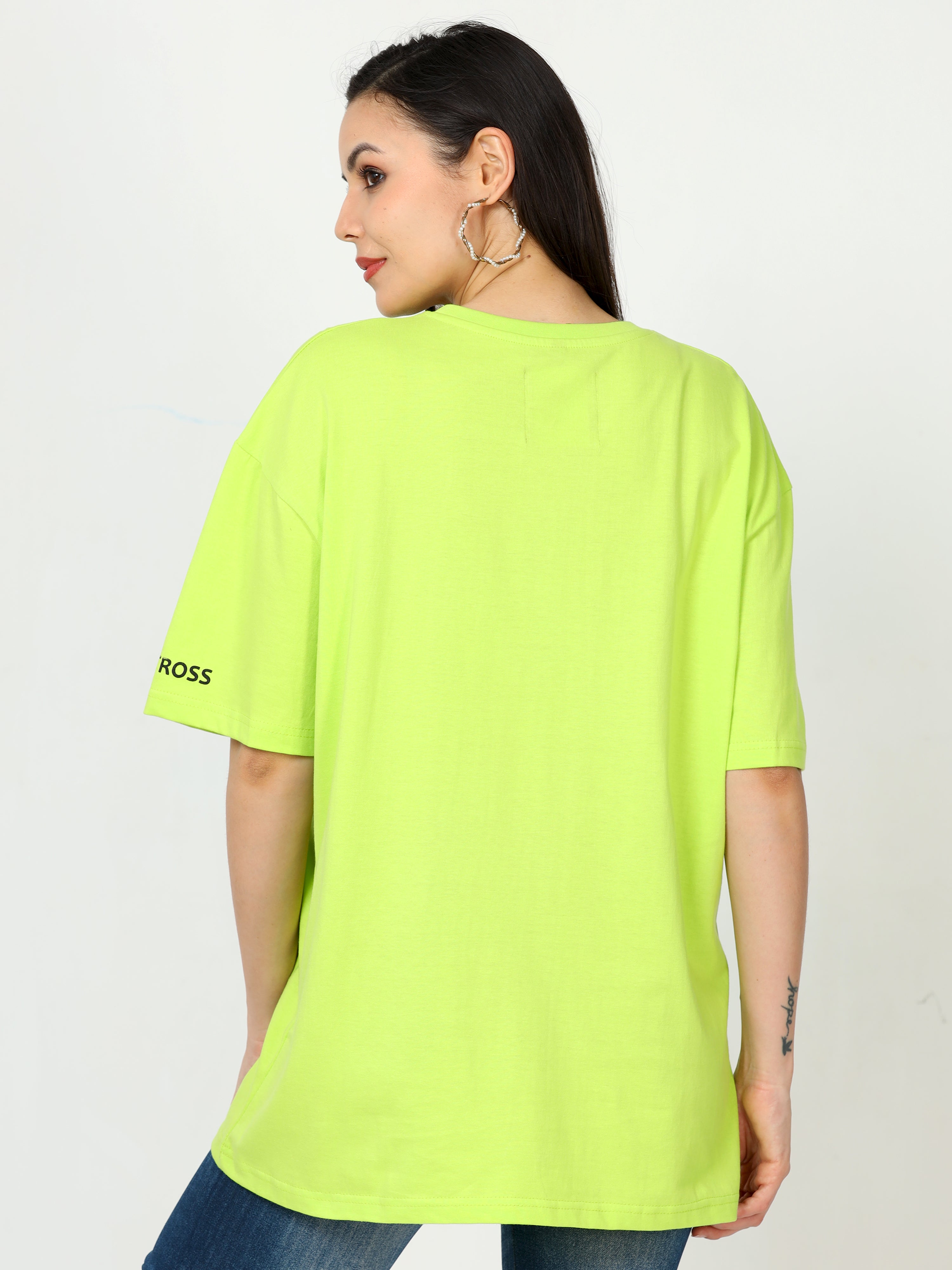 Neon Green dancing tiger Printed Oversized T-shirt for Women