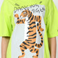 Neon Green dancing tiger Printed Oversized T-shirt for Women