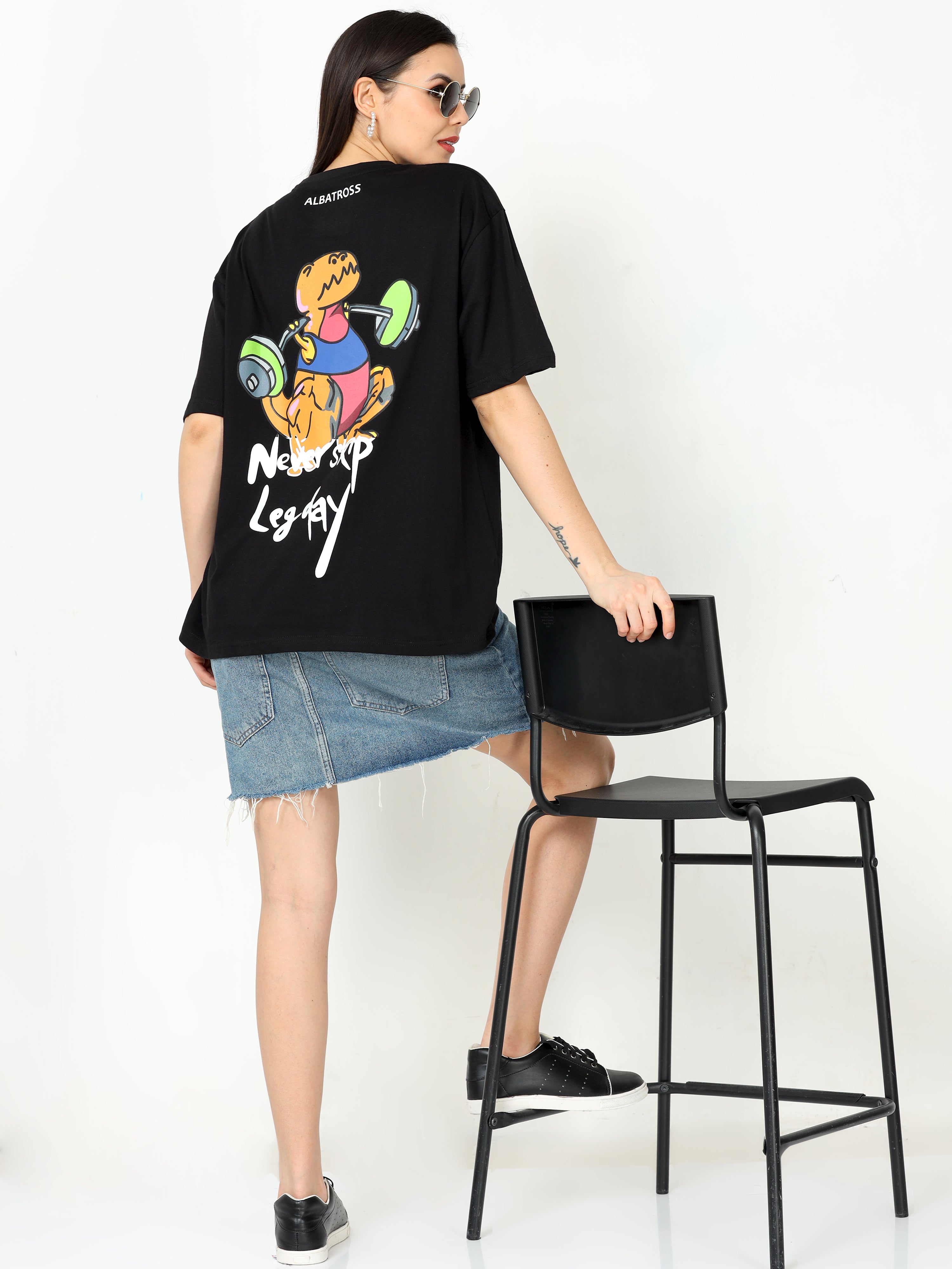 Black Never Skip Leg day Oversized Tshirt for women