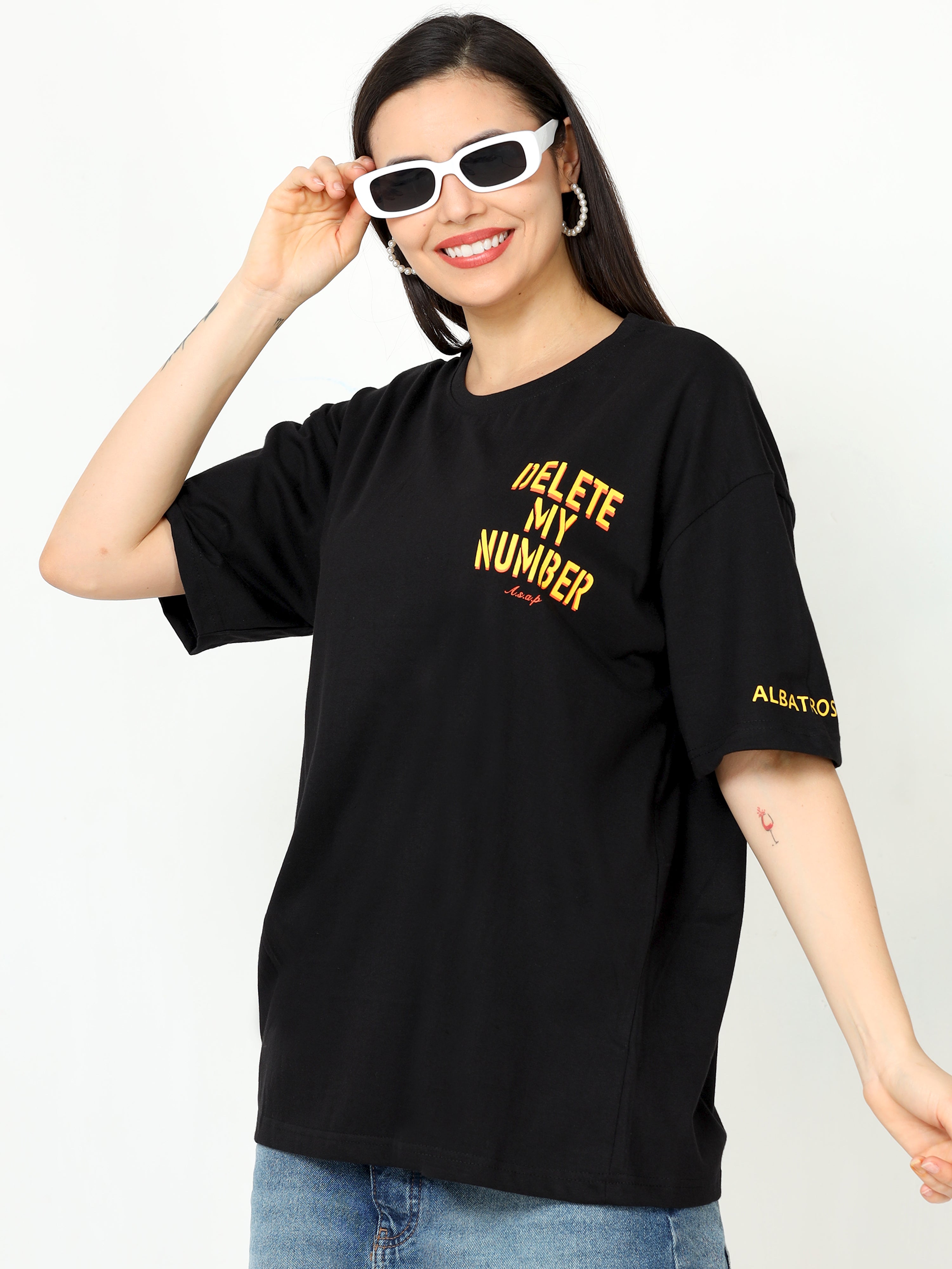 Black Delete My Number asap Oversized Tshirt for women