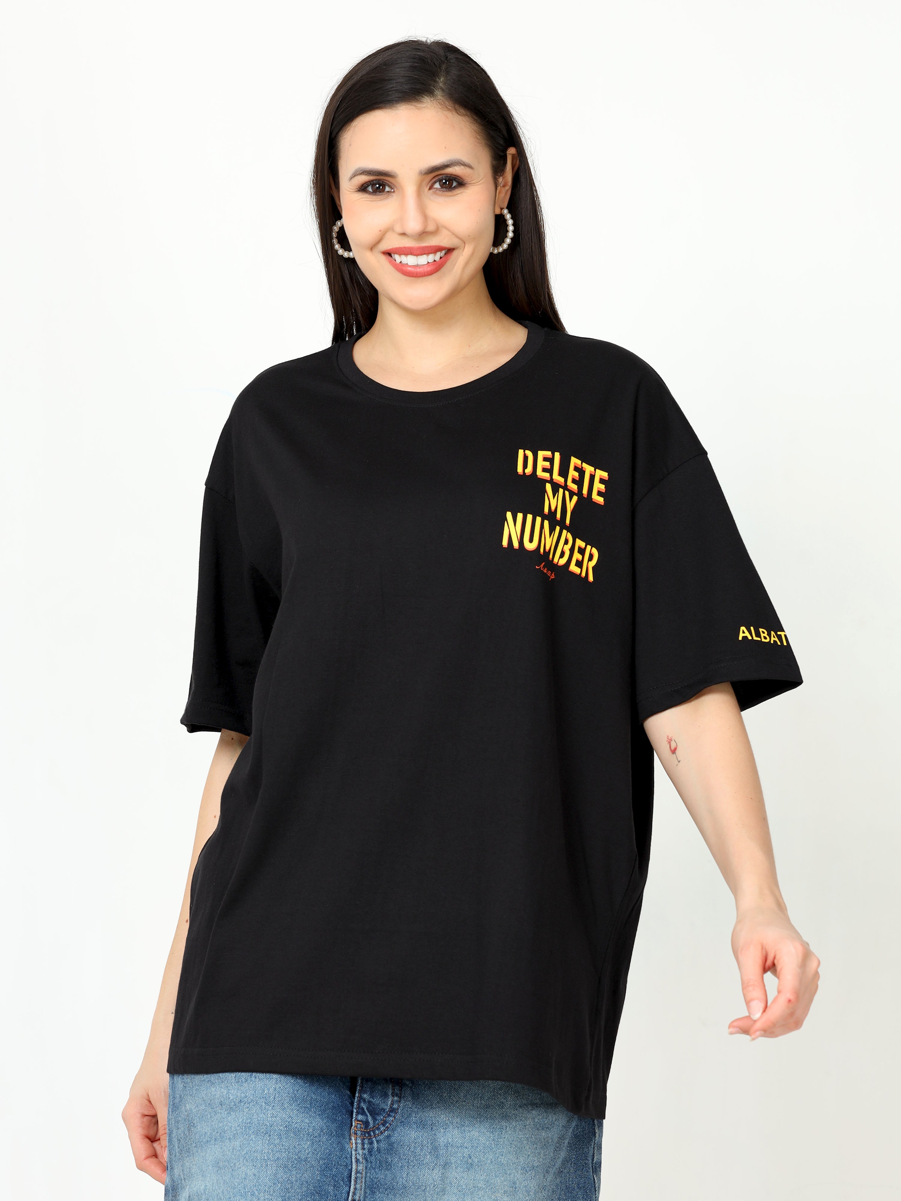 Black Delete My Number asap Oversized Tshirt for women