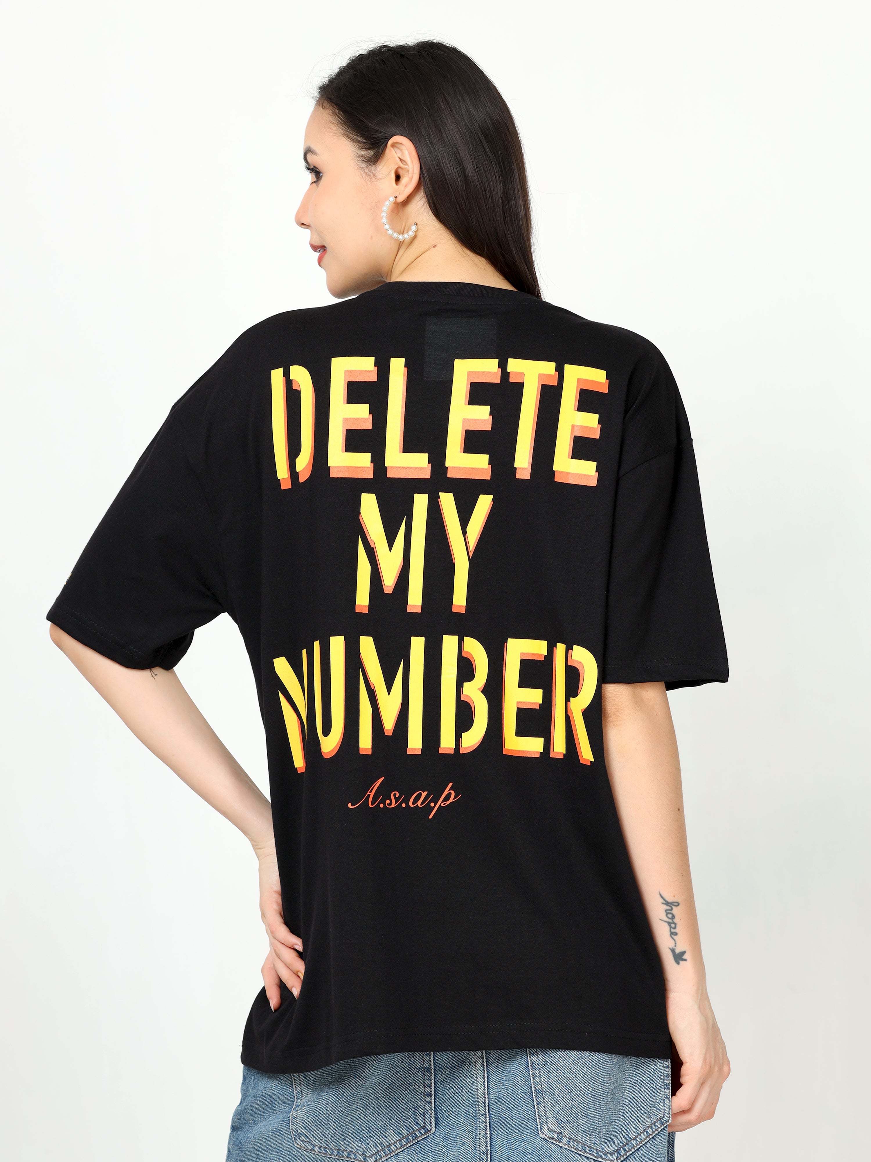 Black Delete My Number asap Oversized Tshirt for women