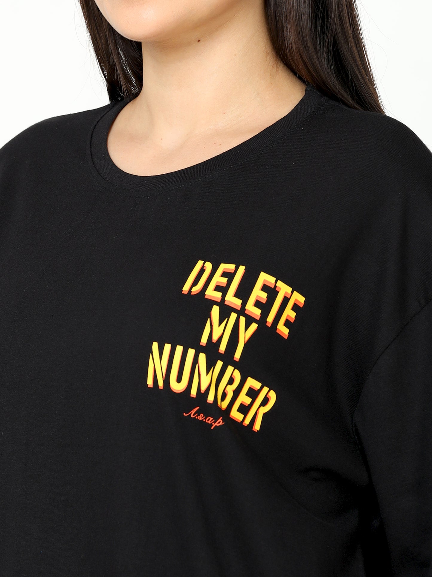 Black Delete My Number asap Oversized Tshirt for women